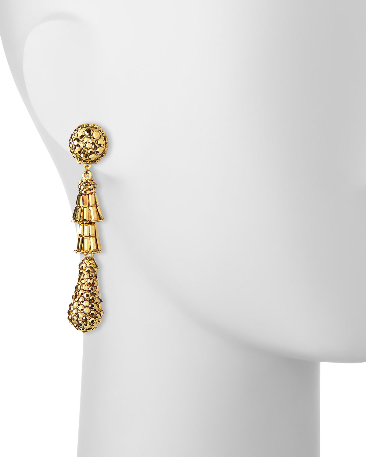 Golden Tiered Baguette Teardrop Earrings