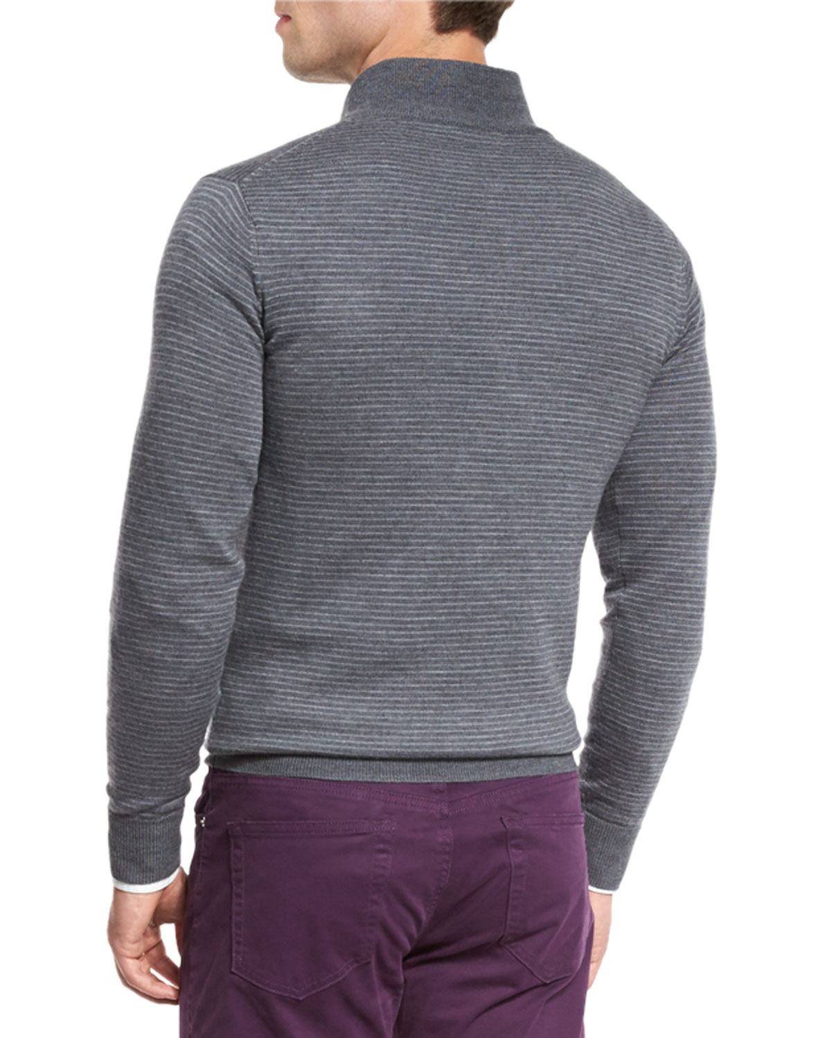 Striped Quarter-Zip Sweater, Charcoal