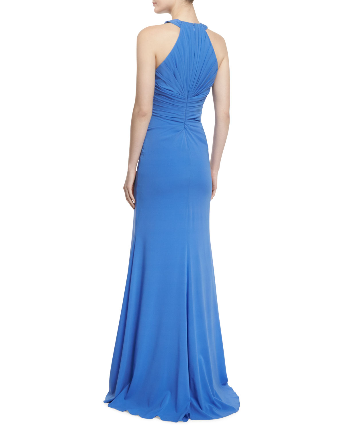 Sleeveless Keyhole Ruched-Bodice Gown 