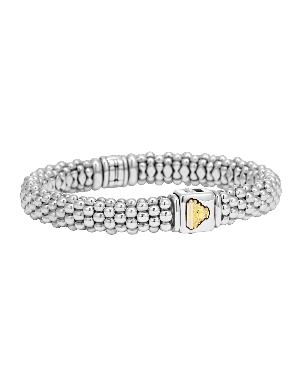 Silver Caviar Bracelet with 18k Gold, 9mm