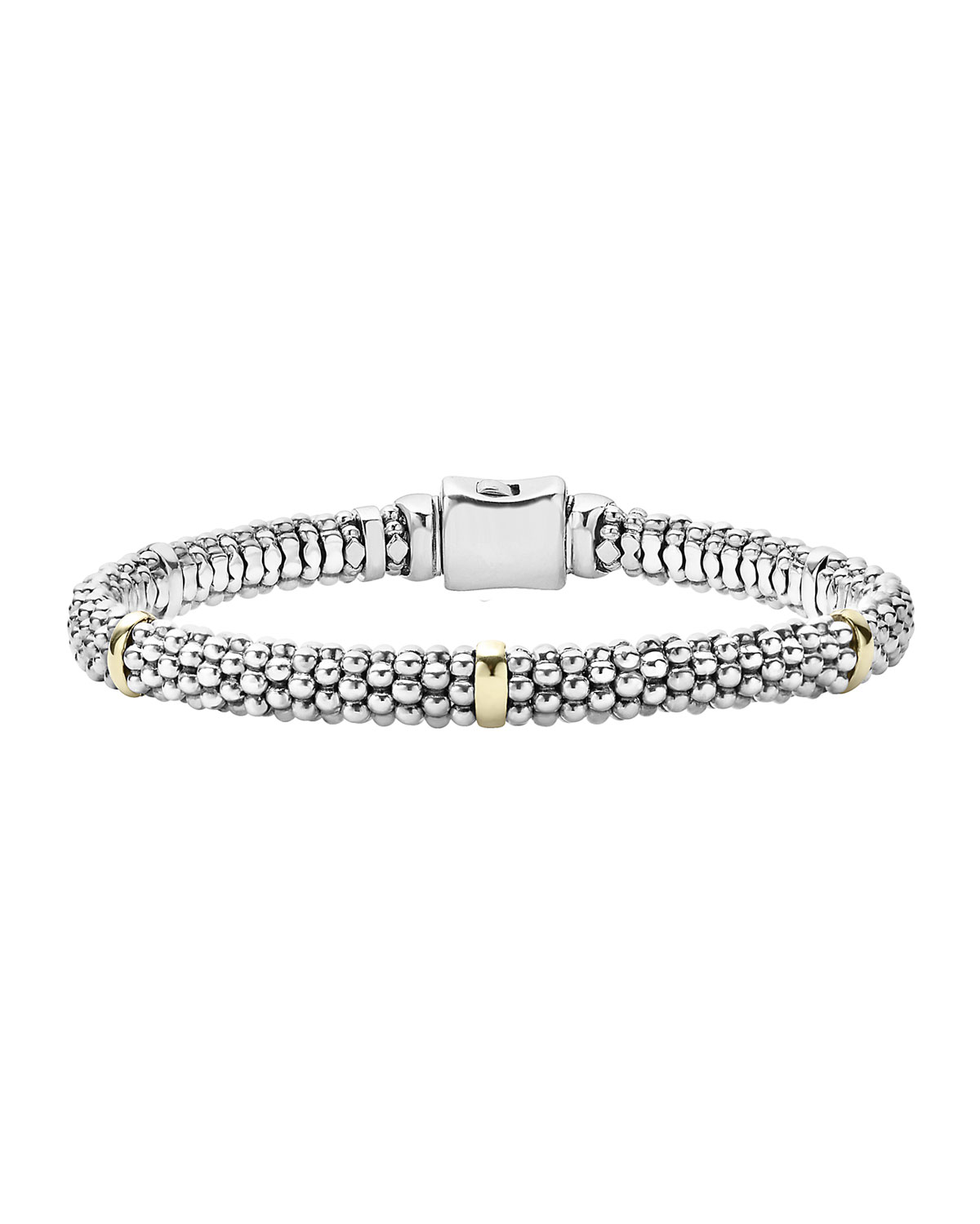 Signature Silver Caviar Bracelet with 18k Gold, 6mm