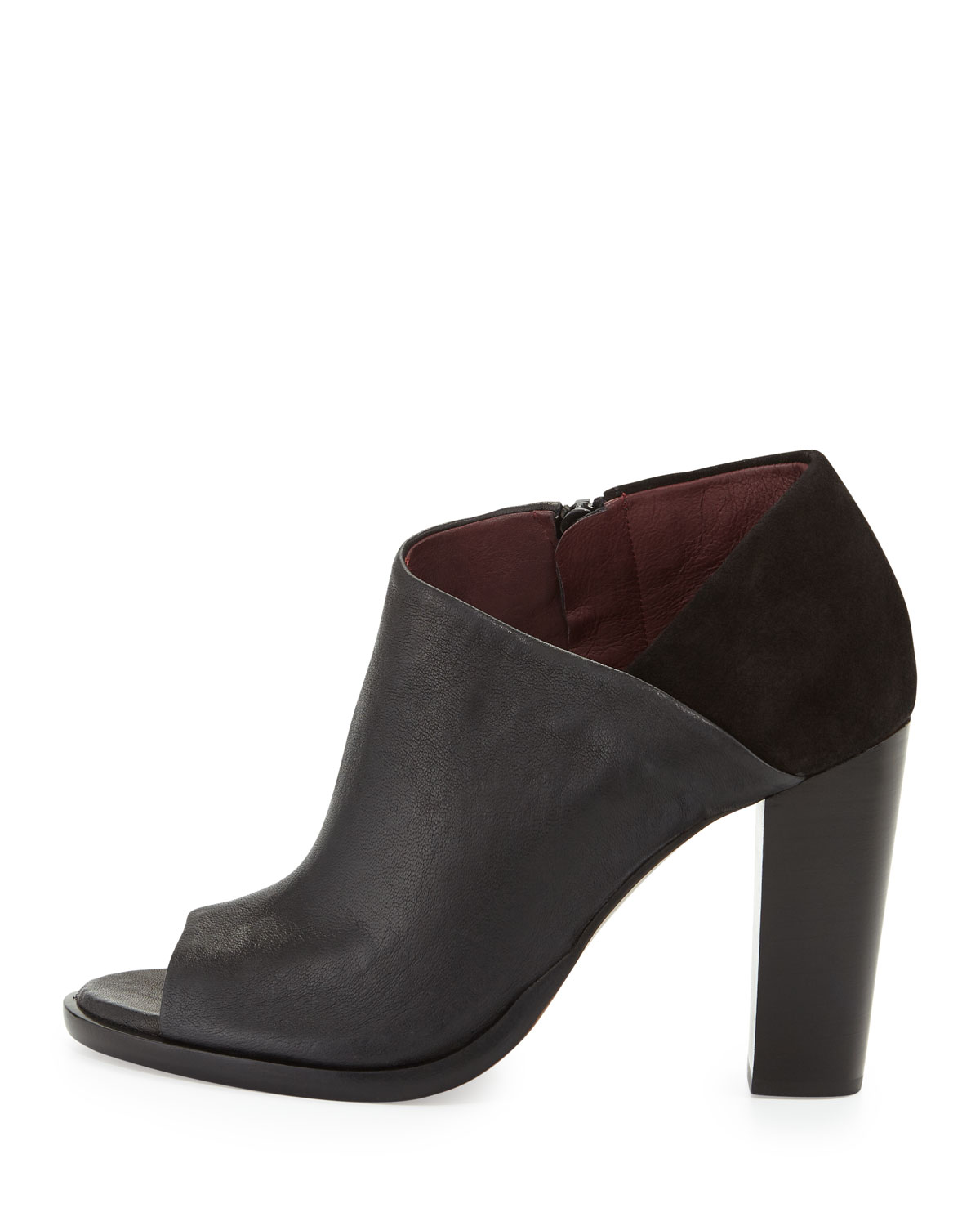 Mabel Leather/Suede Peep-Toe Bootie, Black