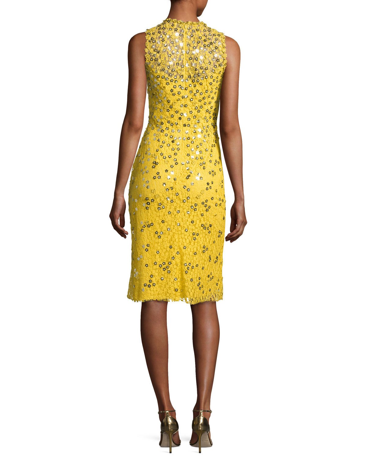 Floral-Sequin Lace Sleeveless Cocktail Dress, Dandelion