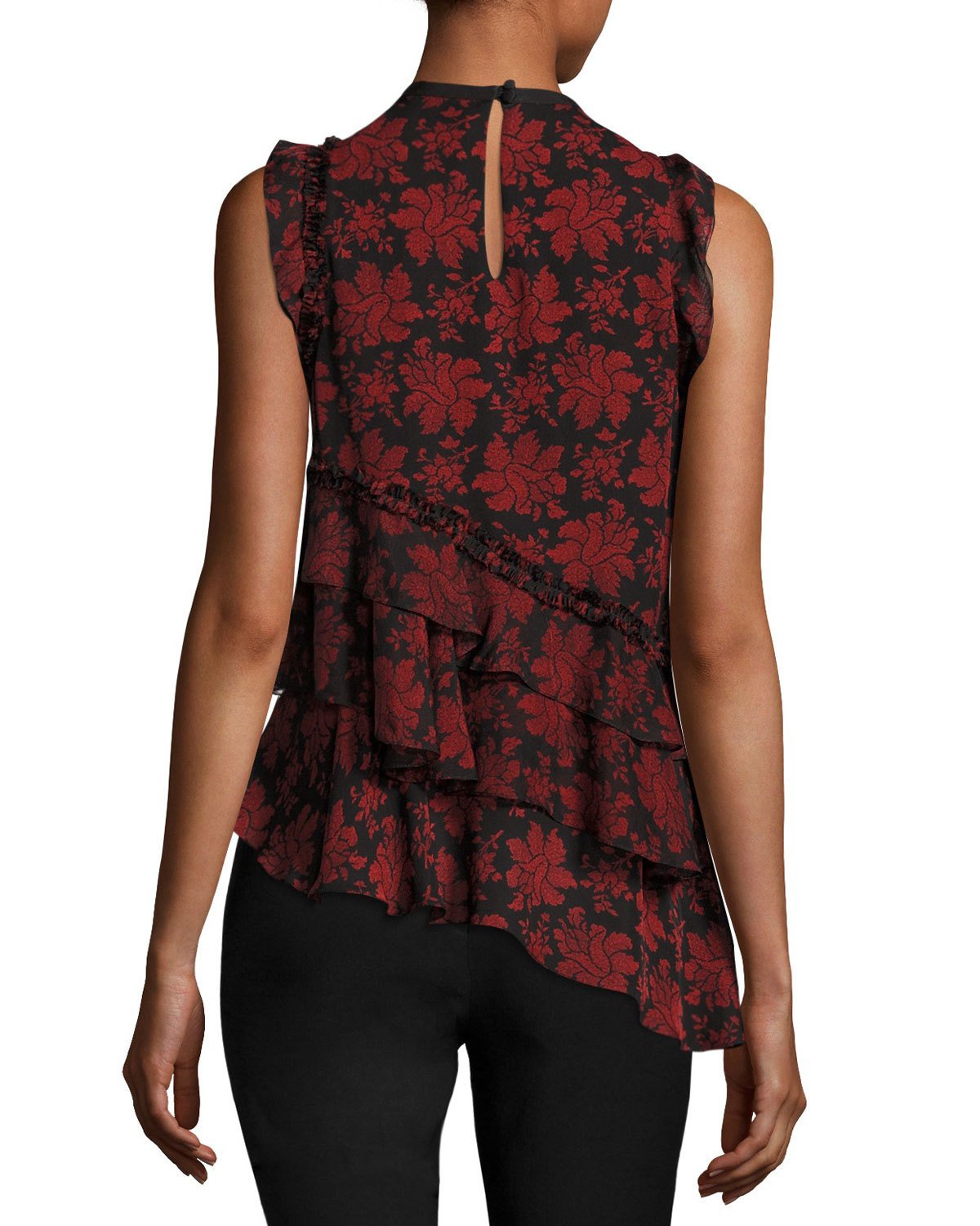 Zaire Silk Asymmetric Ruffle Top