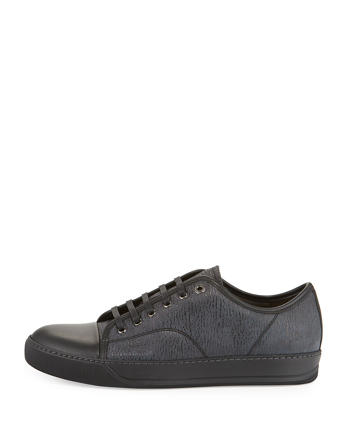Textured Leather Low-Top Sneaker, Black