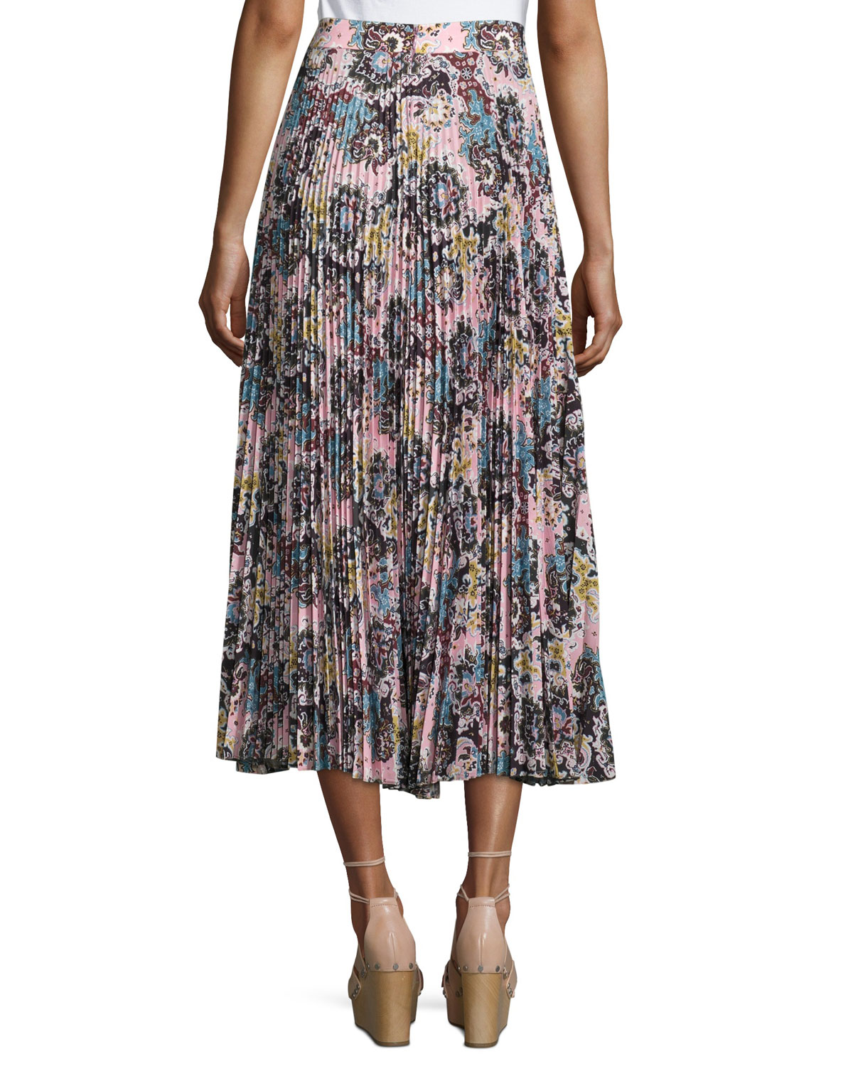 Williams Pleated Floral Midi Skirt, Blue/Mustard