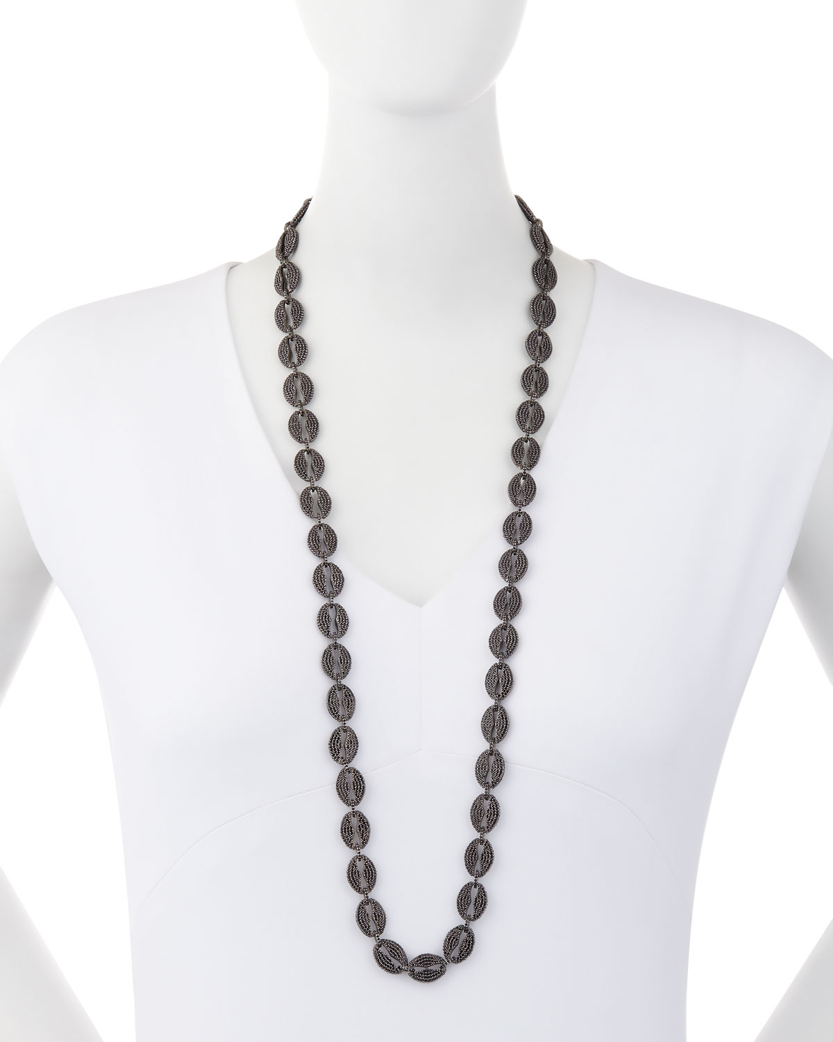 Long Black Spinel Link Necklace, 35"