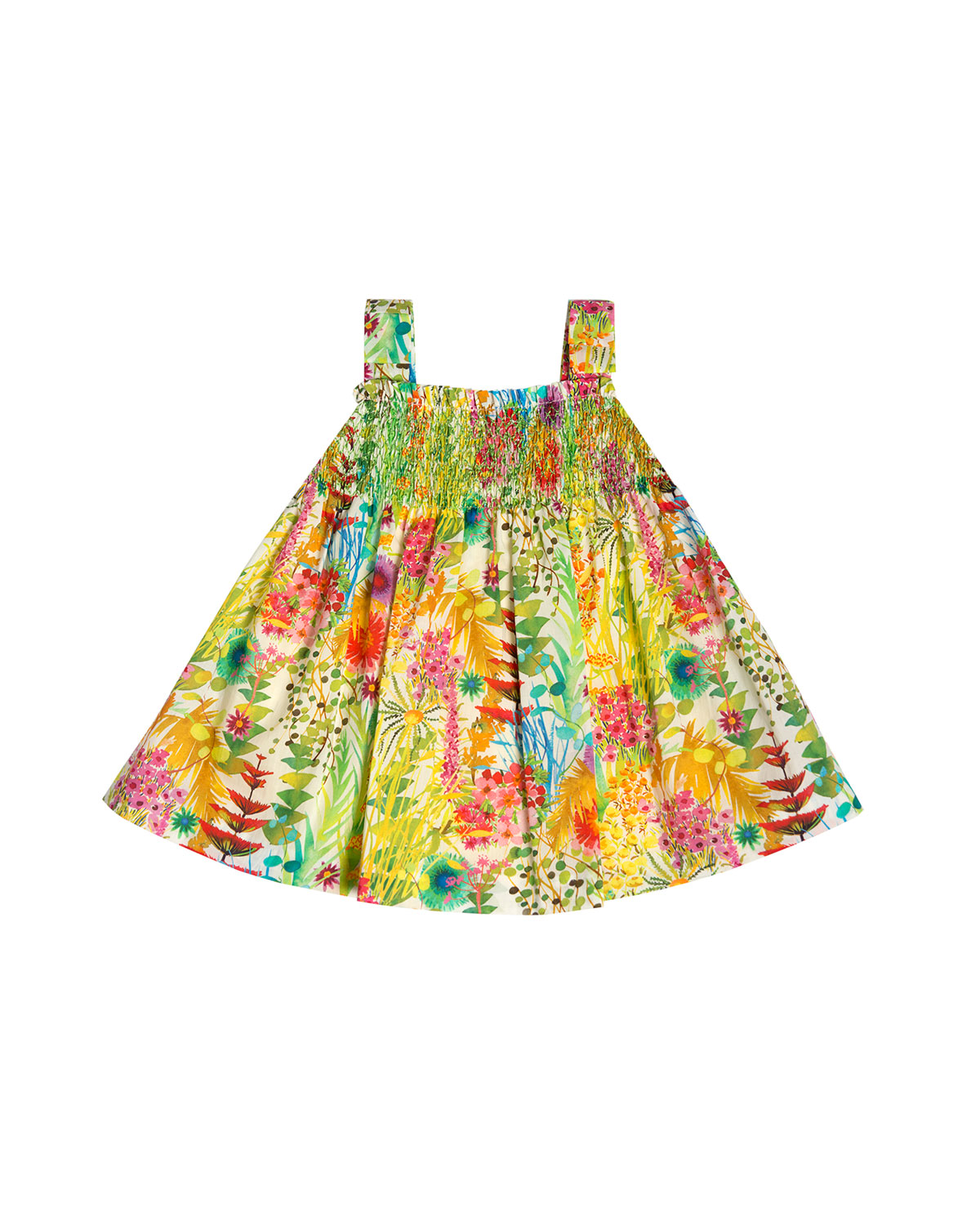 Liberty Jungle Embroidered Poplin Sundress, Green/Multicolor, Size 2-6
