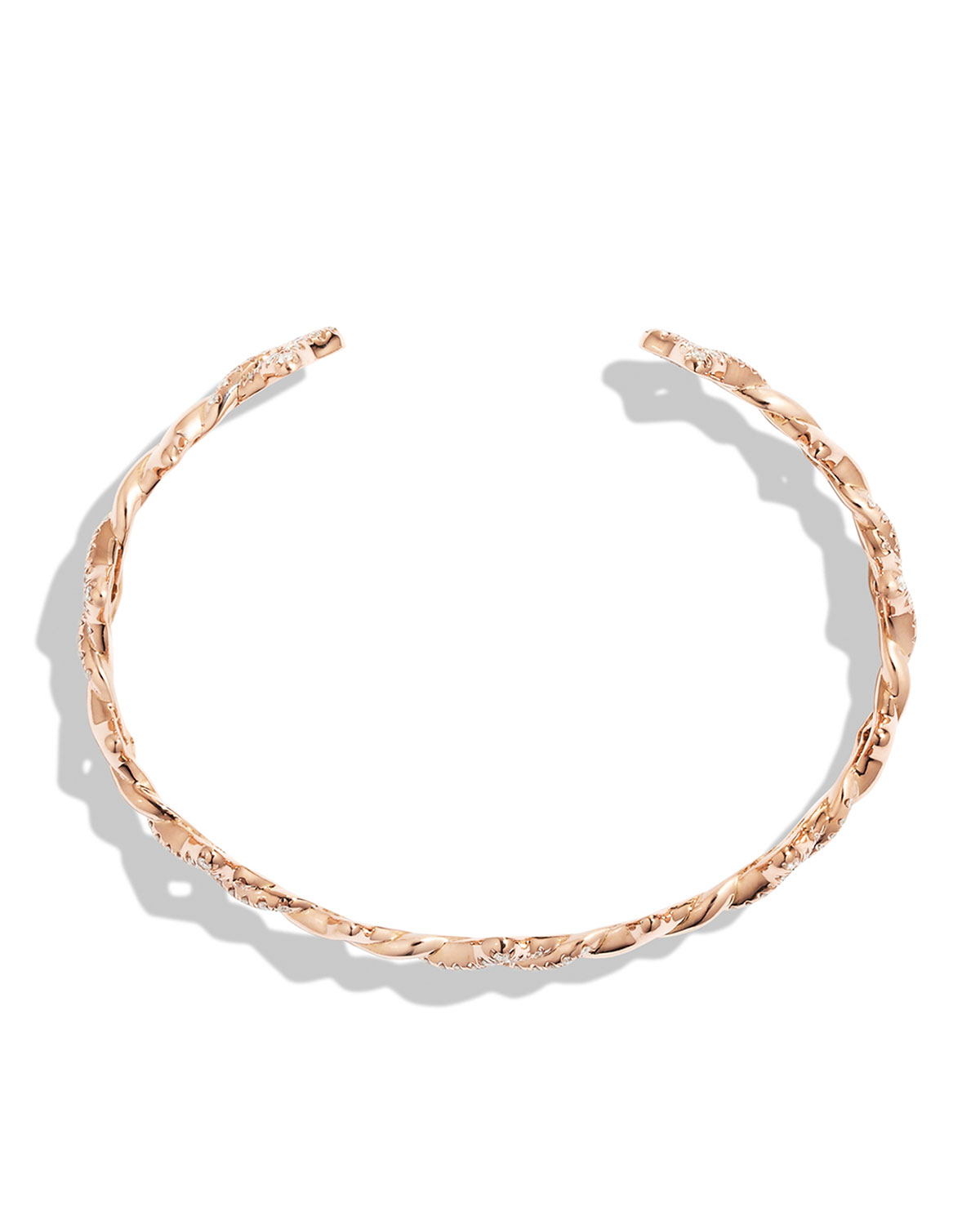 Venetian Quatrefoil Single-Row Cuff Bracelet with Diamonds in Rose Gold
