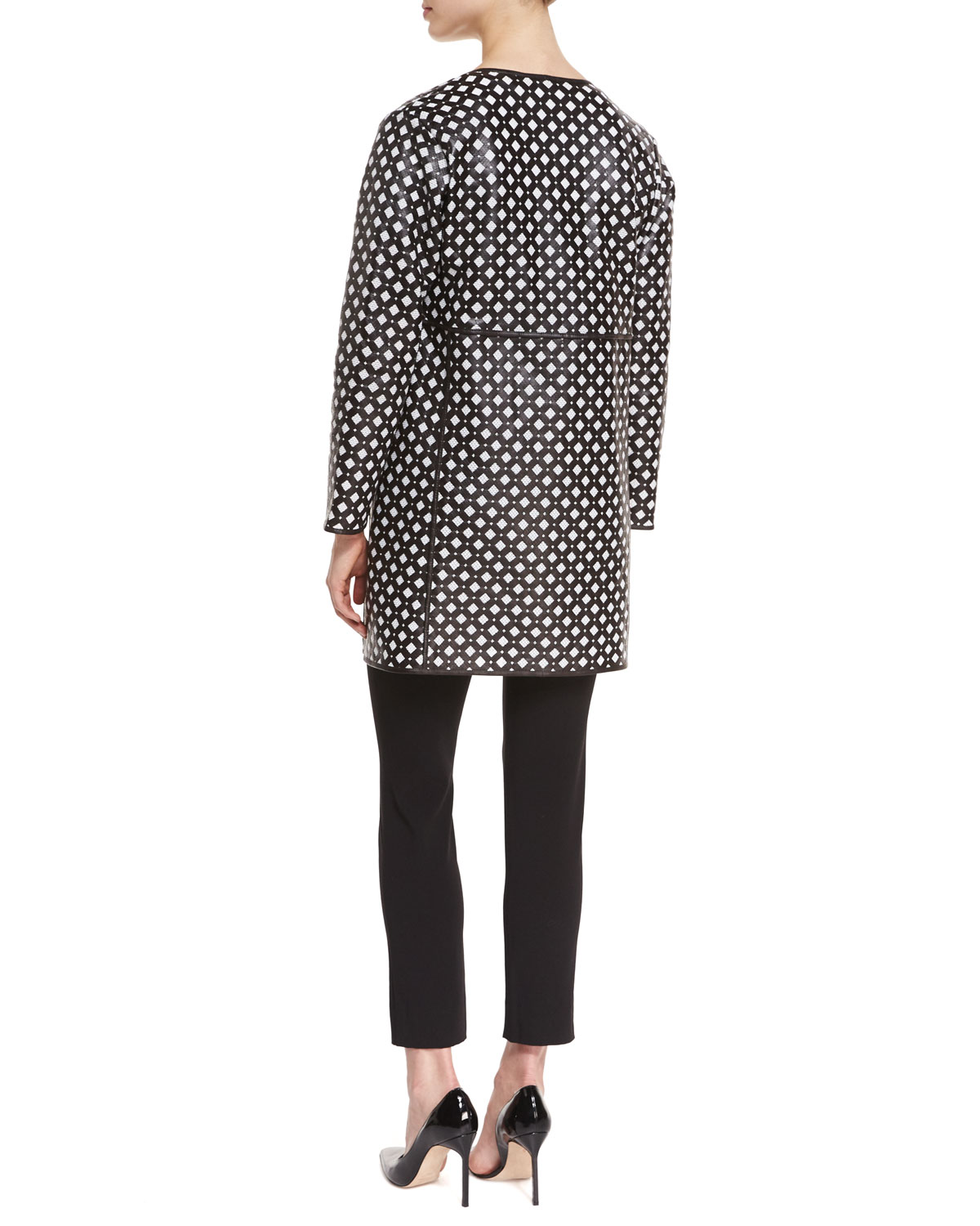 Perforated Leather Coat, Black/White