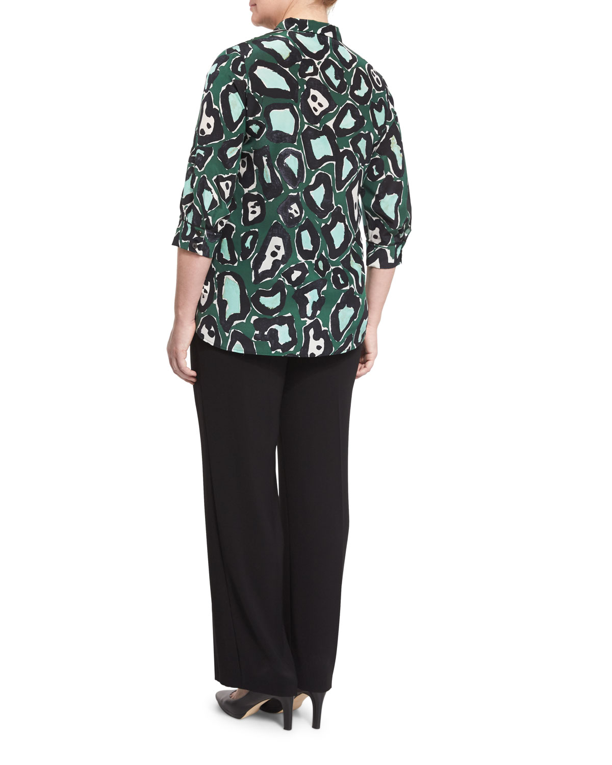 Bavarese 3/4-Sleeve Printed Silk Blouse, Plus Size 