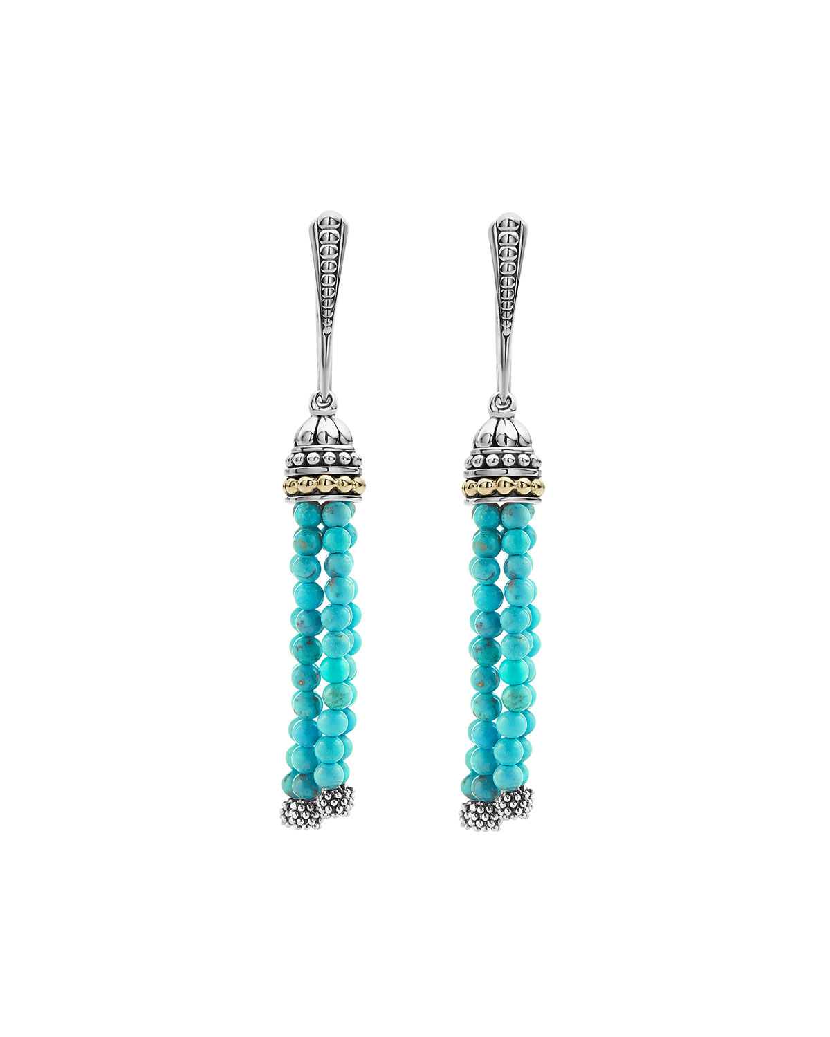 Caviar Icon Stone-Tassel Drop Earrings in Turquoise