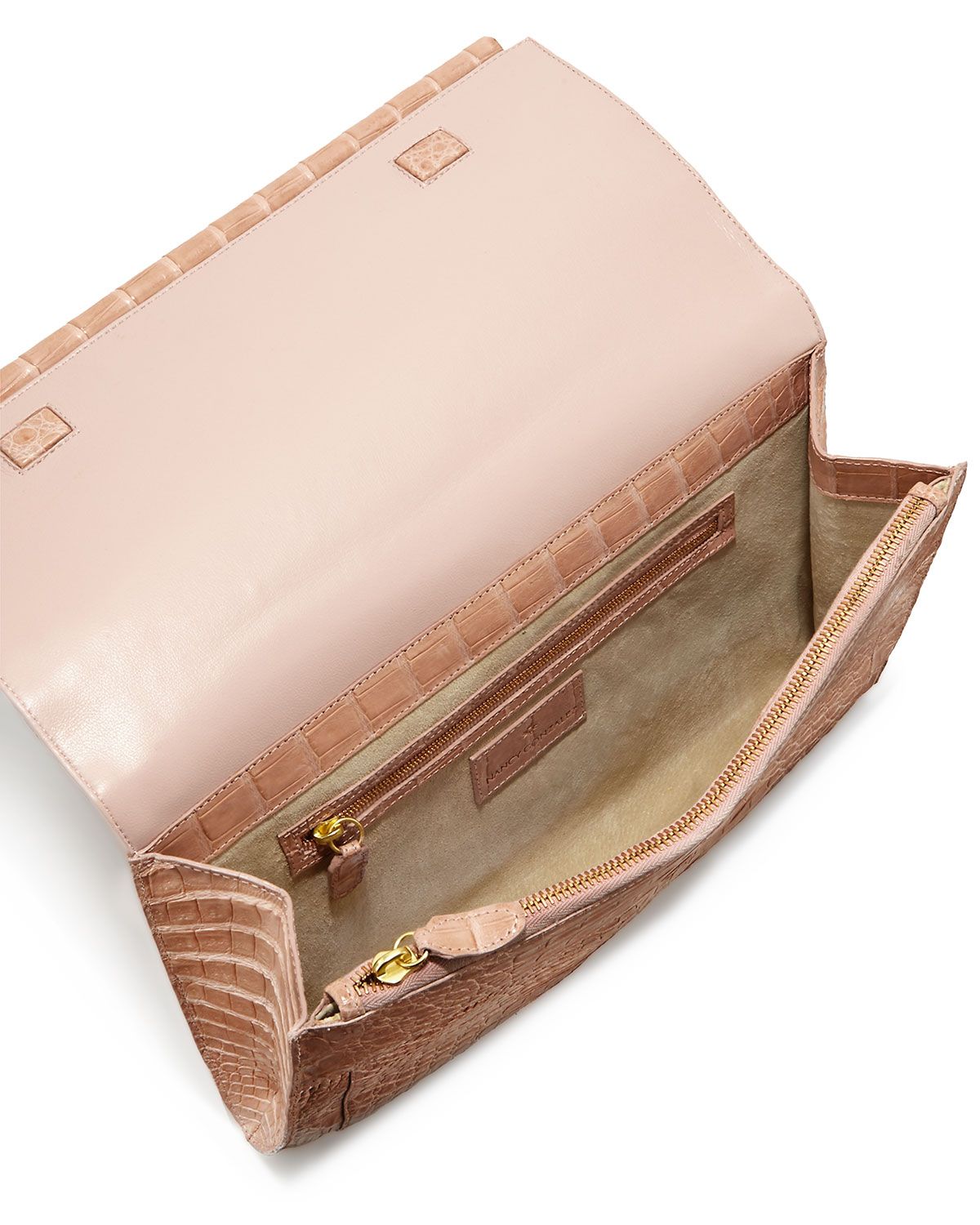 Crocodile Large Bar Clutch Bag, Nude Matte