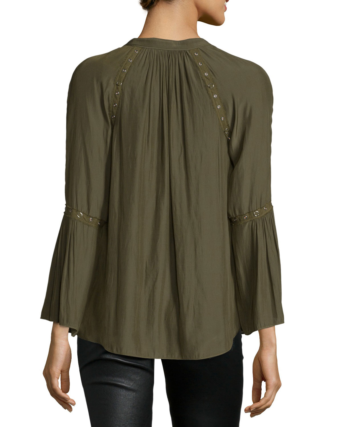 Darcy Long-Sleeve Peasant Top, Urban Green