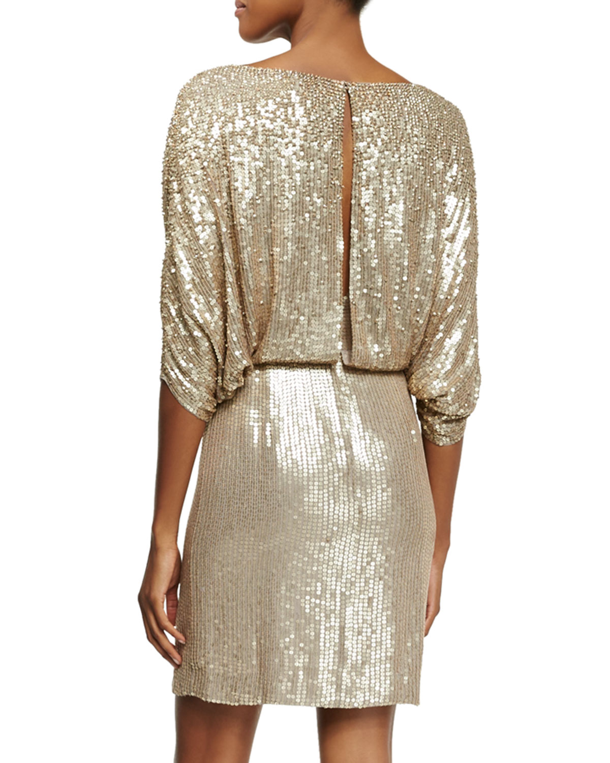 3/4-Sleeve Draped-Bodice Cocktail Dress, Dawn Gold