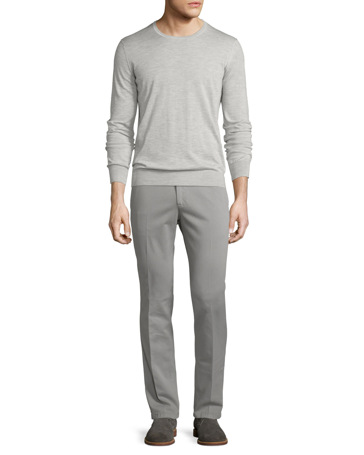 Soft Stretch-Cotton Slim-Fit Pants, Hot Gray