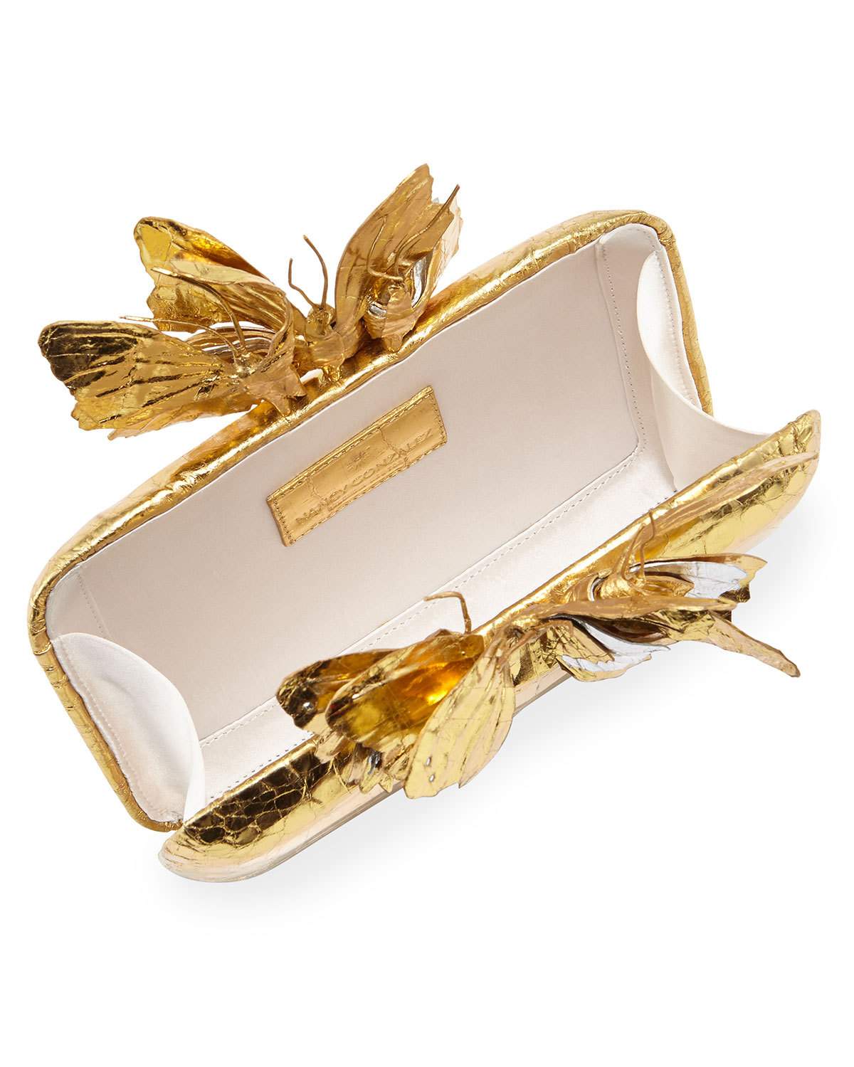 Butterfly Crocodile Box Clutch Bag, Gold Mirror