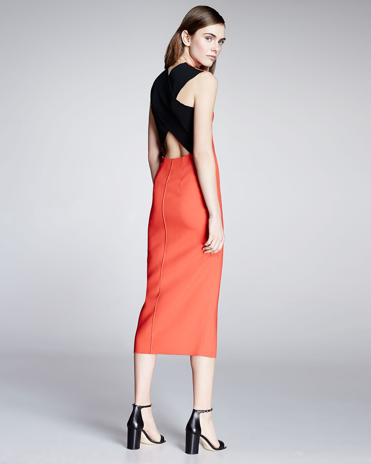 Sleeveless Cross-Back Midi Dress, Sunburst