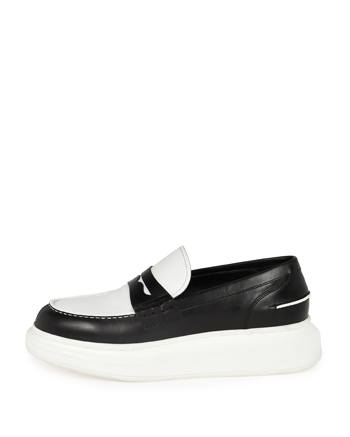 Bicolor Flatform Leather Loafer, Black/White