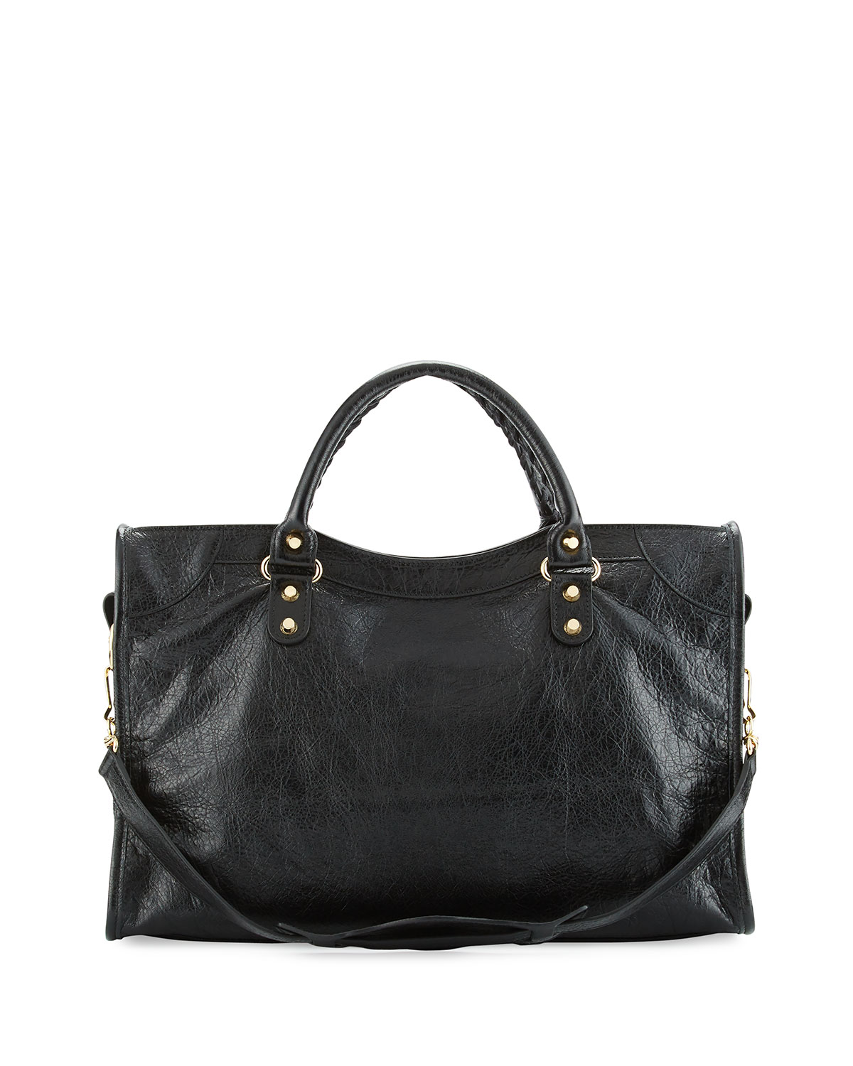 Classic City Golden Lambskin Tote Bag, Black