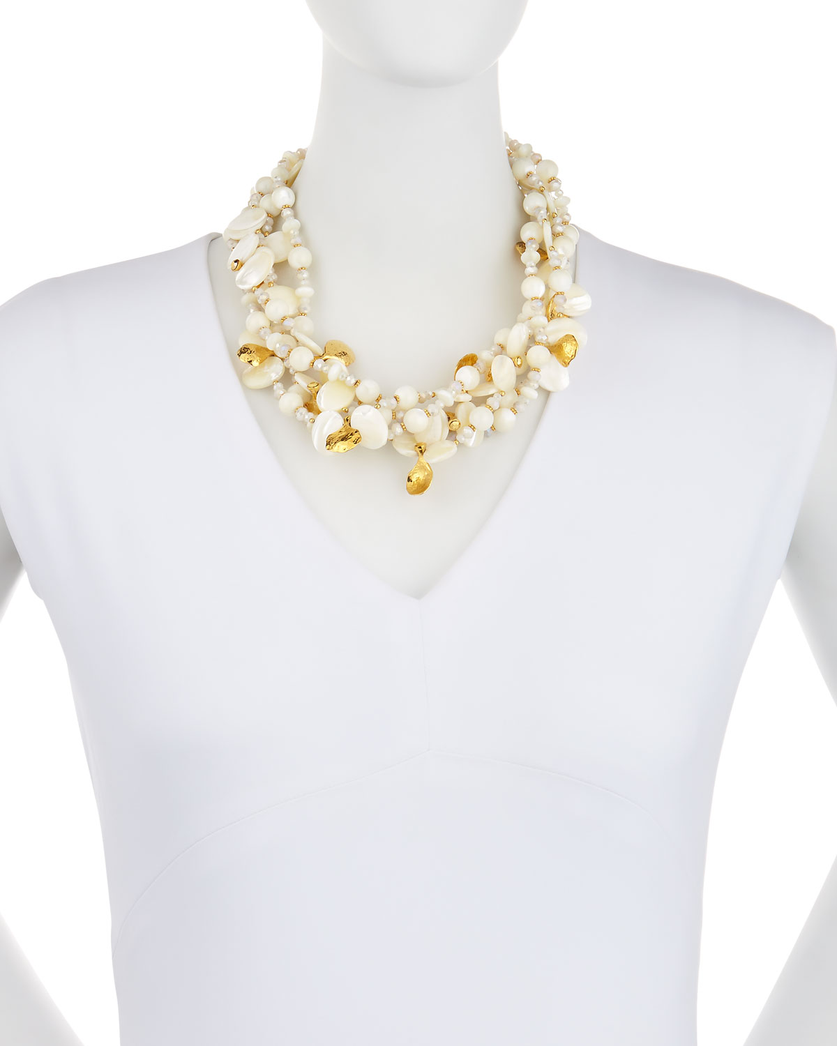 Chunky Mother-of-Pearl & Crystal Multi-Strand Necklace