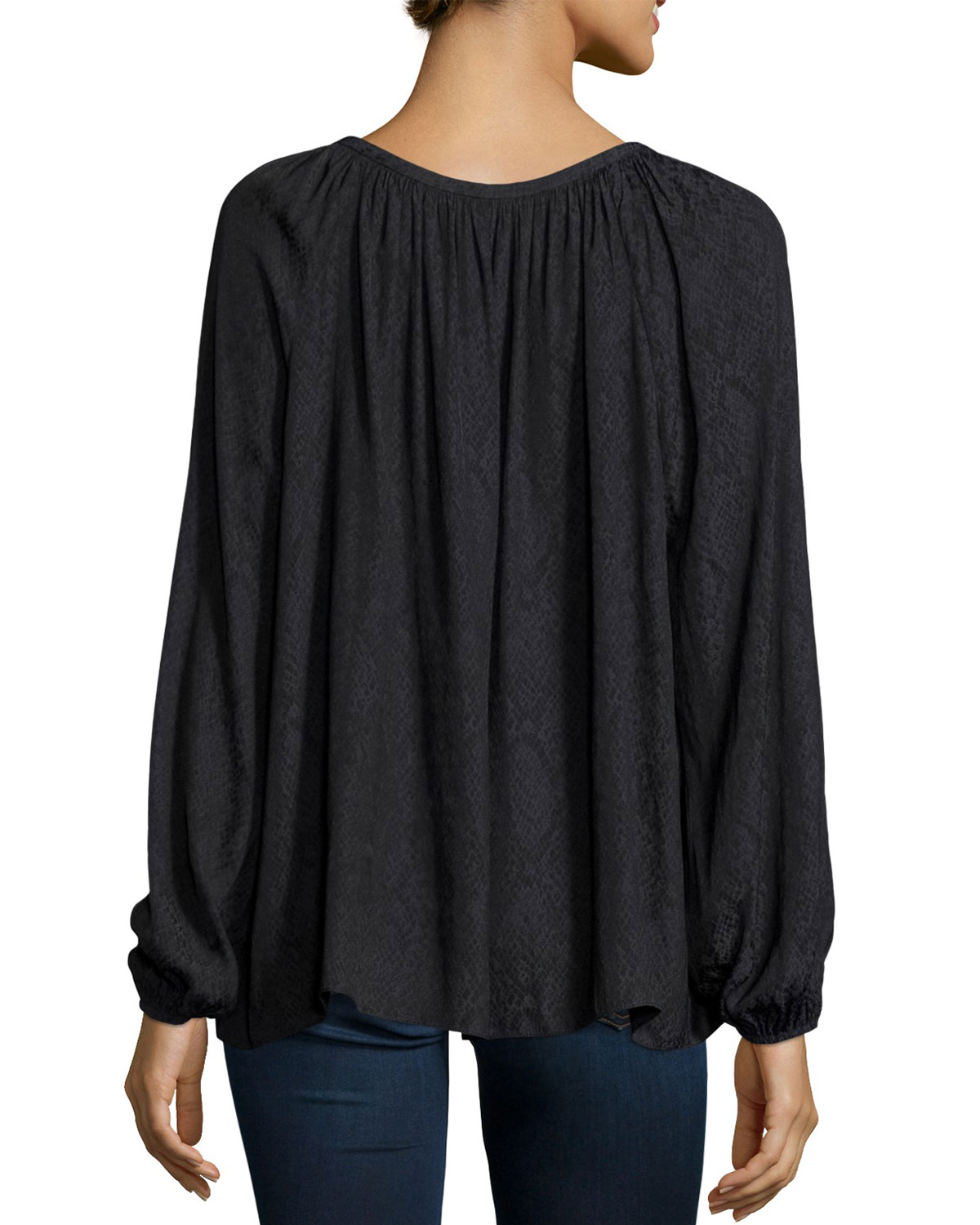 Patricia Snakeskin-Jacquard Lace-Up Top, Black