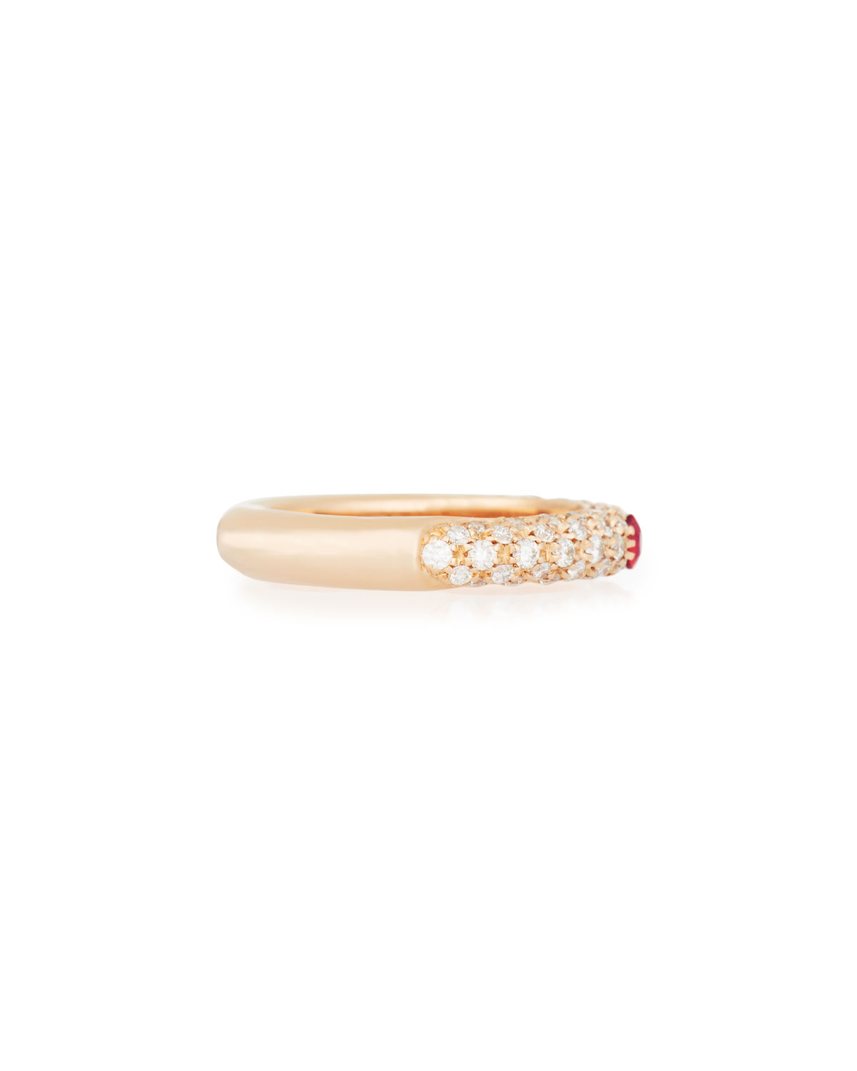 18K Rose Gold & Diamond Ring with One Red Sapphire, Size 6.75