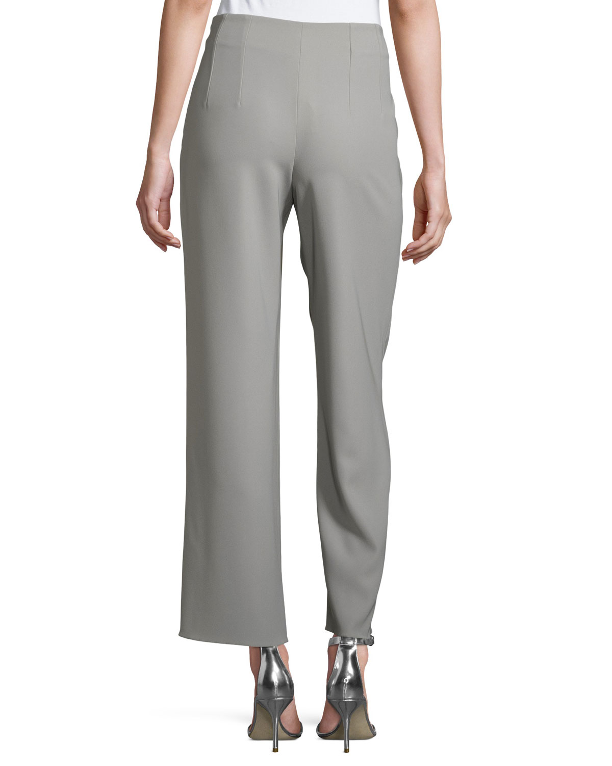 Pleated Tech Cady Side-Zip Pants, Taupe