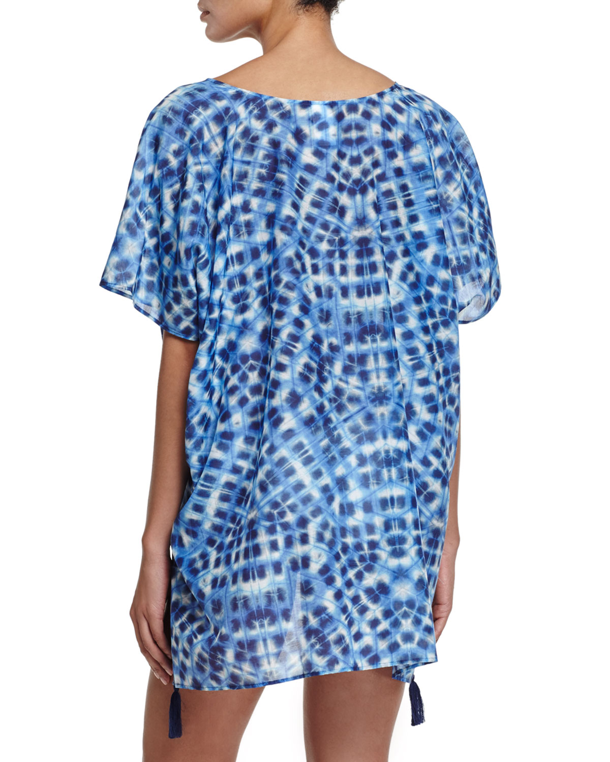 ikat-print caftan coverup, indigo