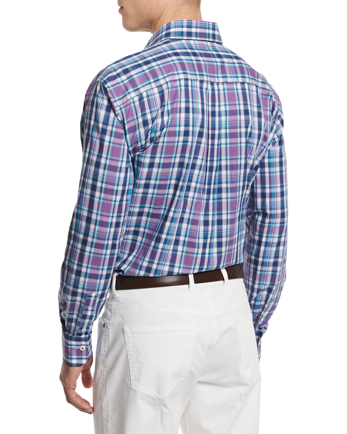 Multi-Plaid Long-Sleeve Sport Shirt, Blue