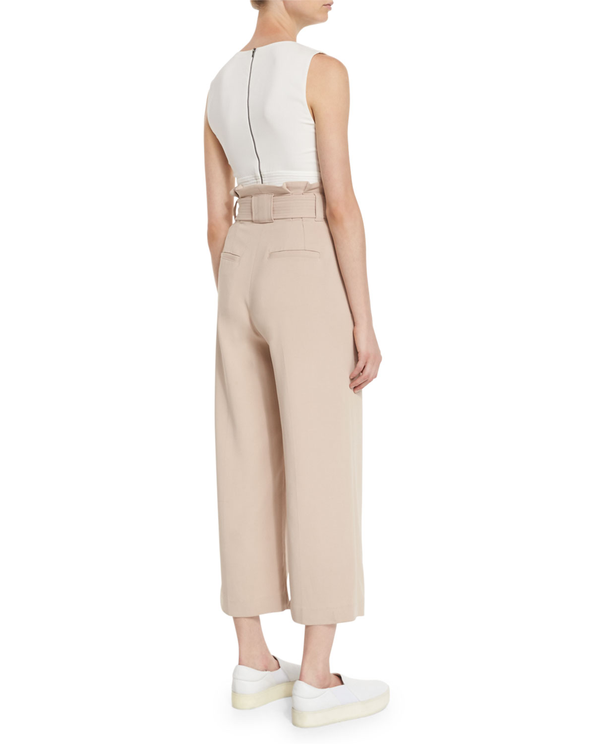 Dillon Belted Paperbag-Waist Gaucho Pants, Whisper