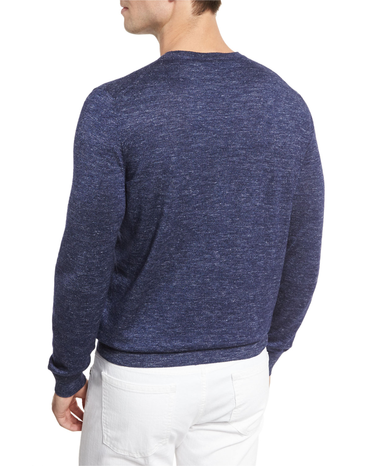 Cashmere-Blend Crewneck Sweater, Blue