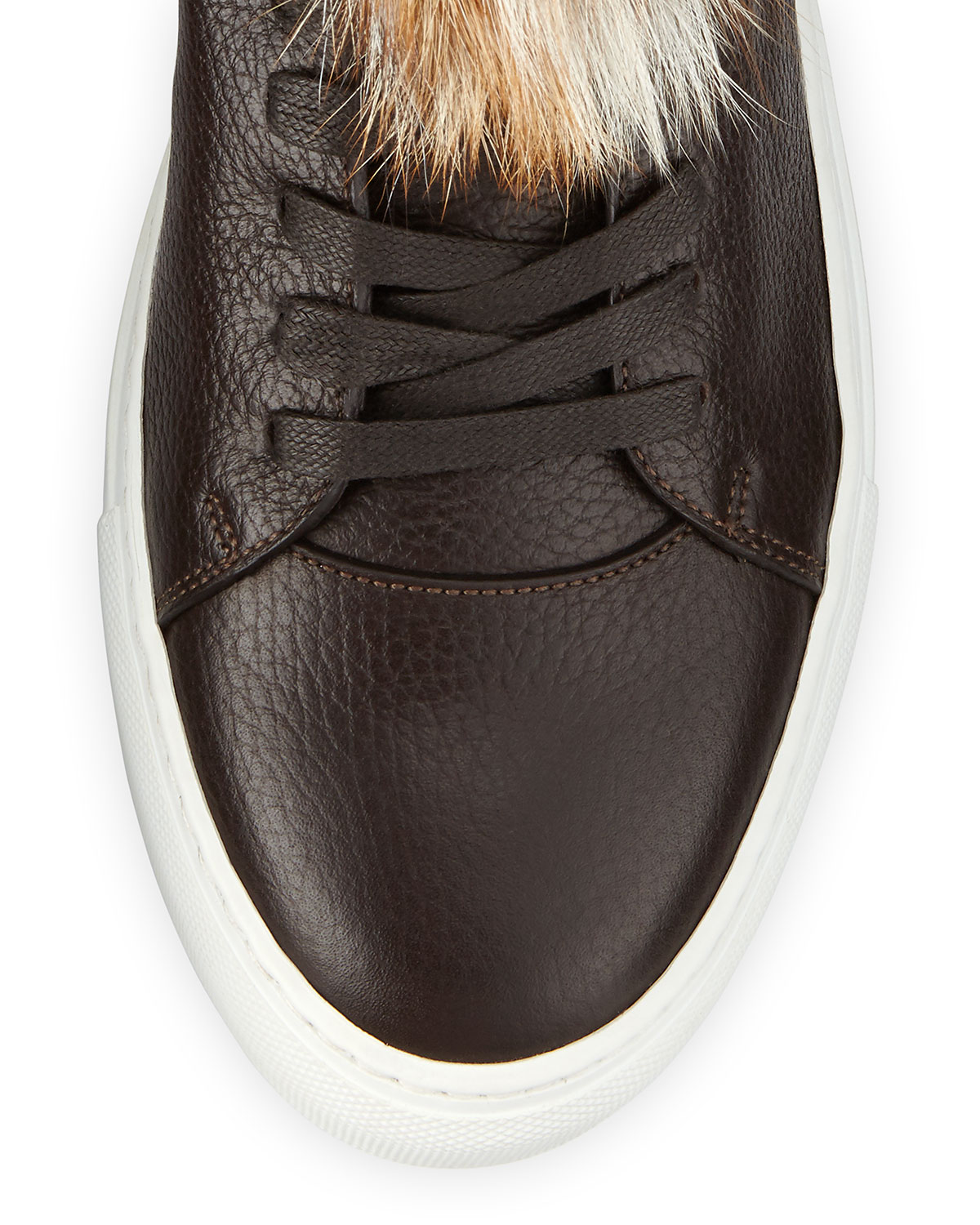 100mm High-Top Sneaker with Fur Collar, Chocolate
