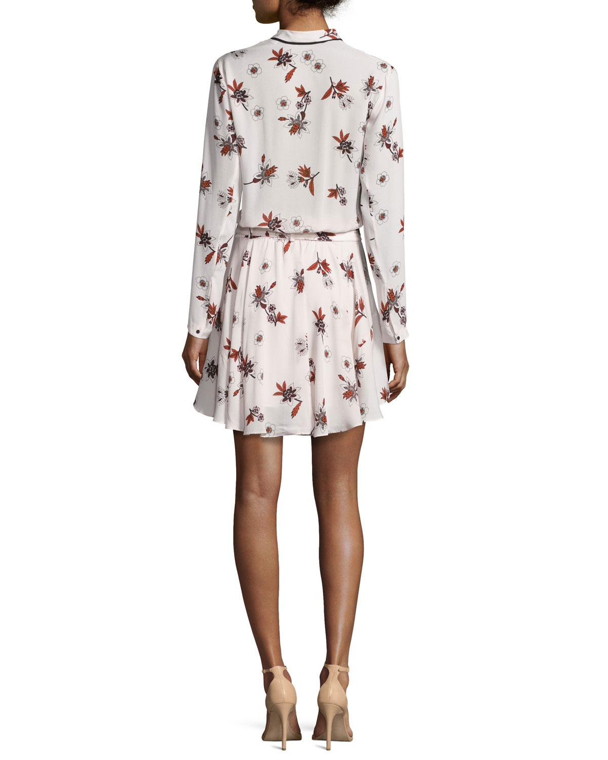 Campbell Long-Sleeve Floral Silk Dress, Light Pink/Multicolor