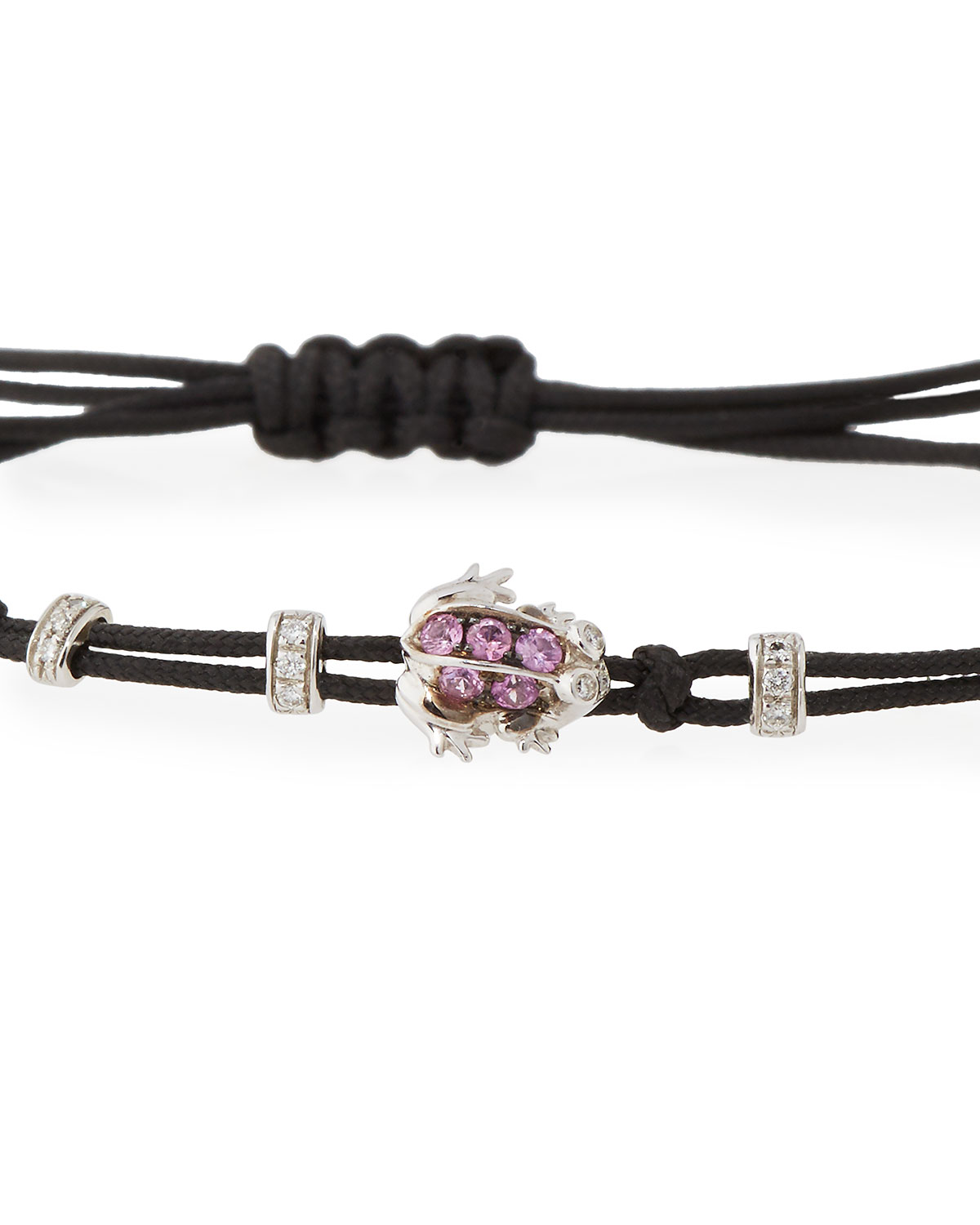 Pull-Cord Bracelet with Pink Sapphire Frog & Diamonds