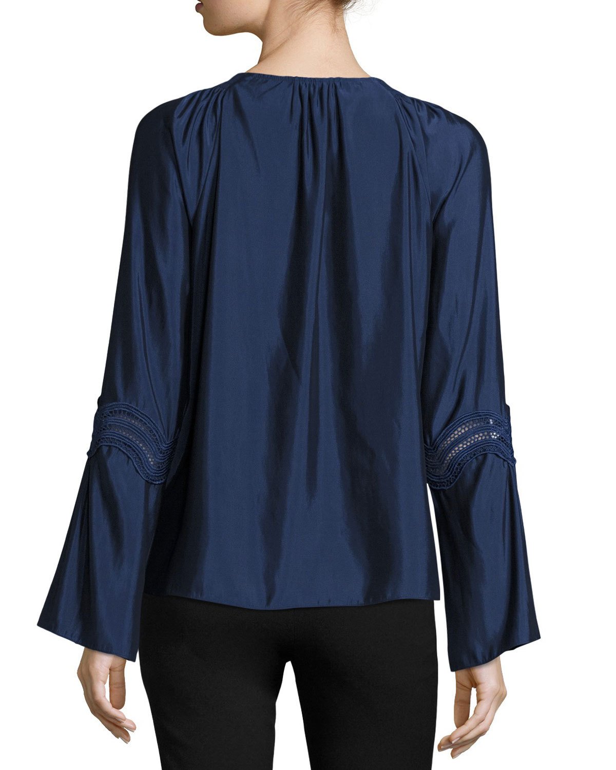 Astrid Satin Bell-Sleeve Top, Navy
