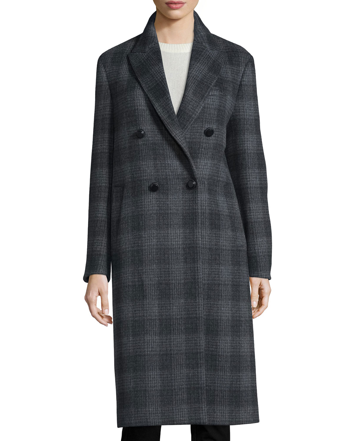 Osborne Plaid Wool-Blend Coat, Coal