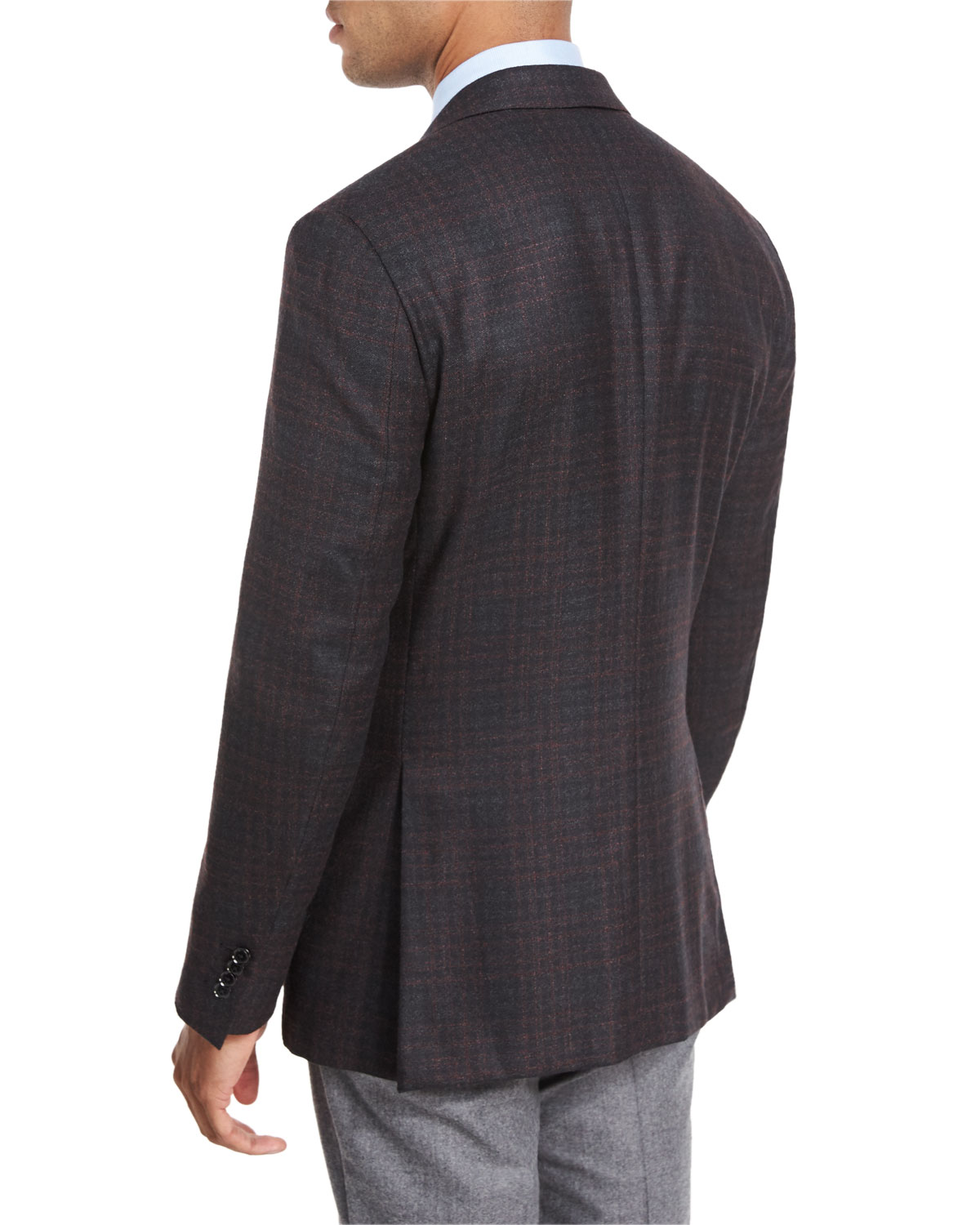 Boucle Plaid Sport Coat, Black/Burgundy