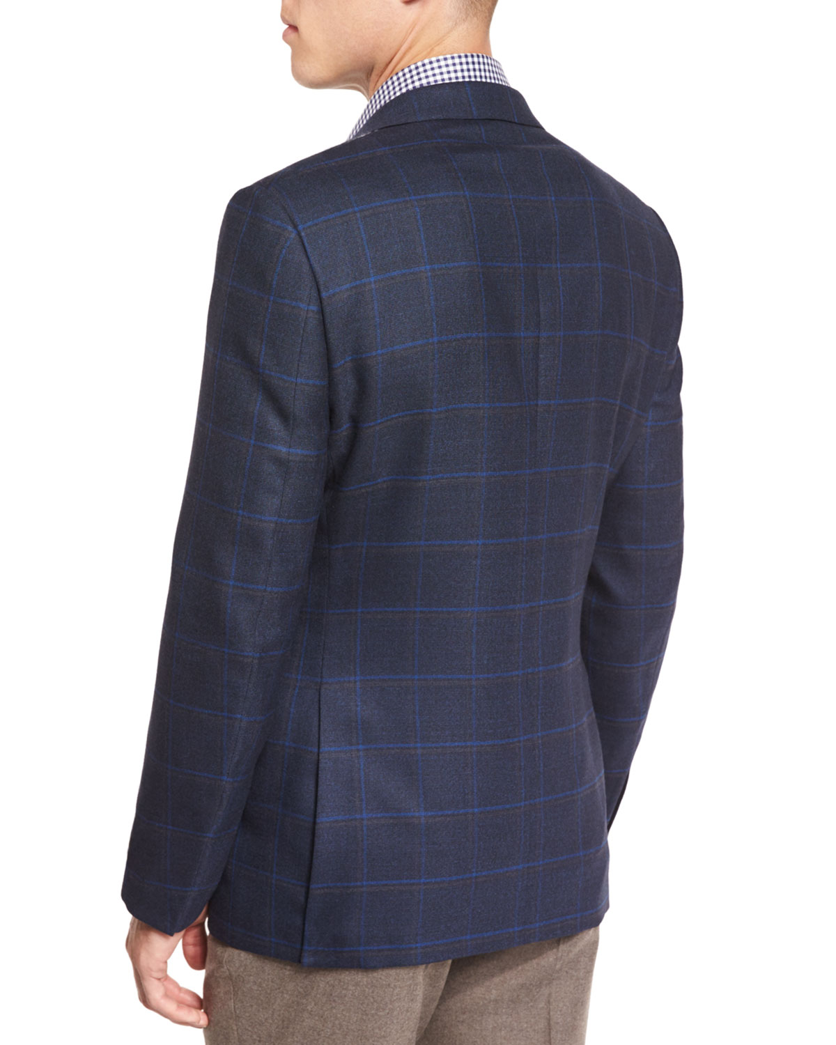 Double-Windowpane Check Sport Coat, Navy