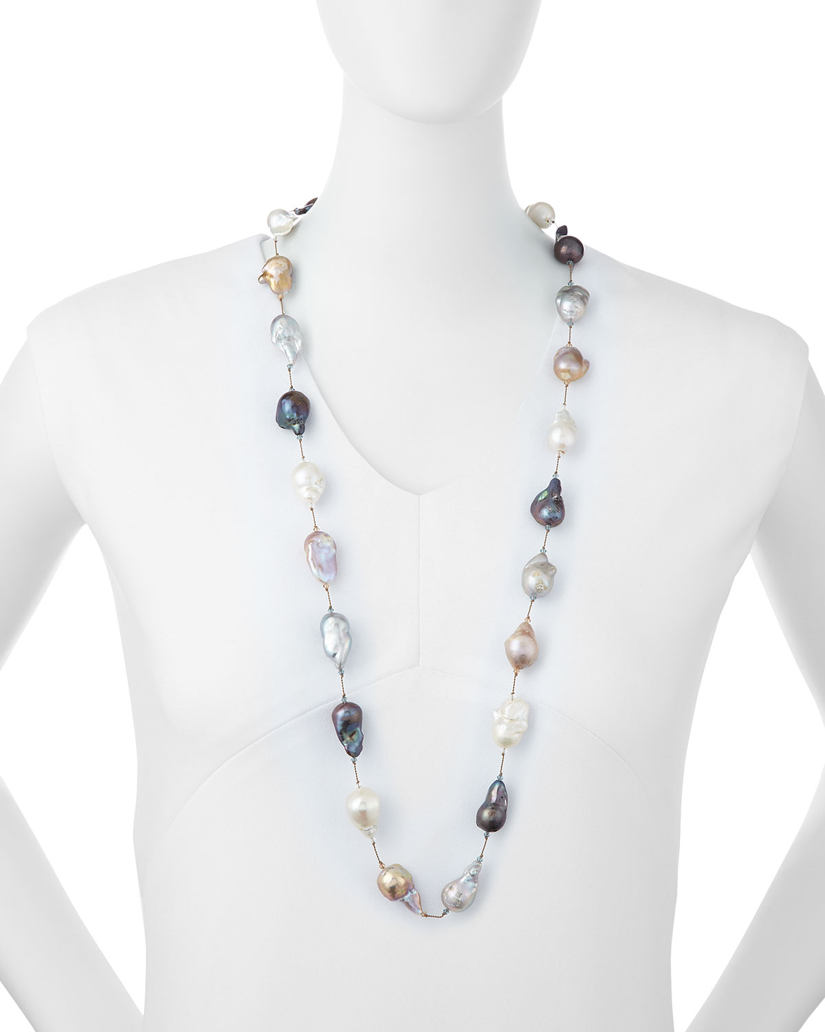 Multicolor Baroque Pearl Long Necklace, 35"L