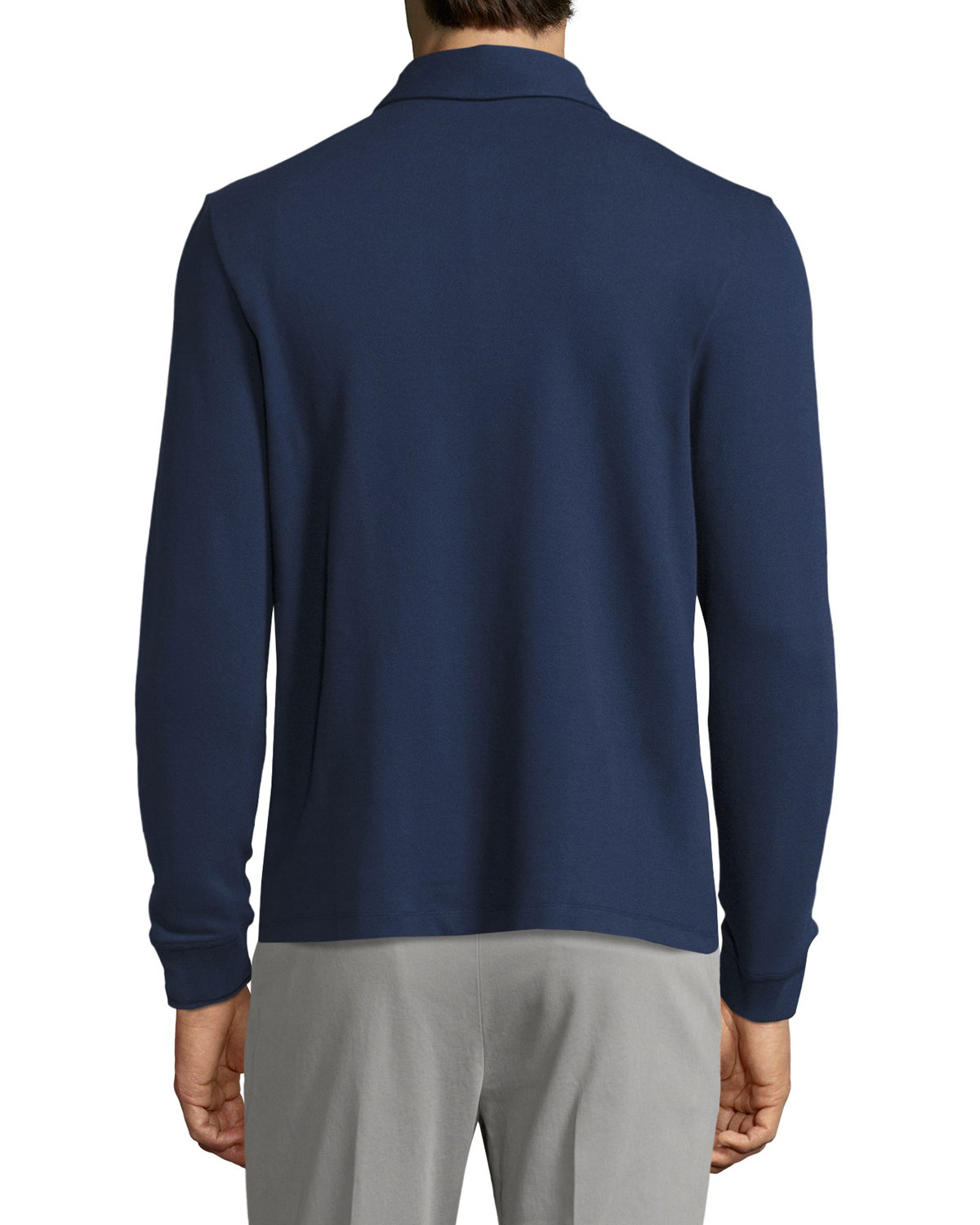 Comfort Piqué Long-Sleeve Polo Shirt, Blue Avio