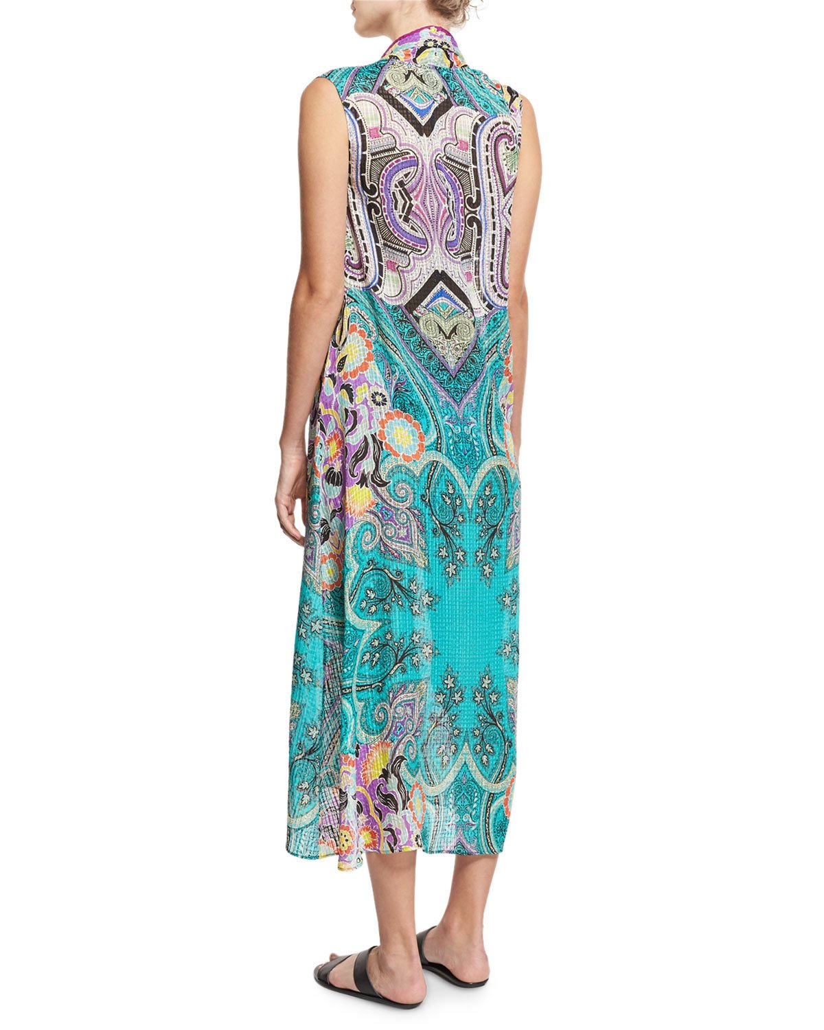 Printed Silk Coverup Midi Dress, Multicolor