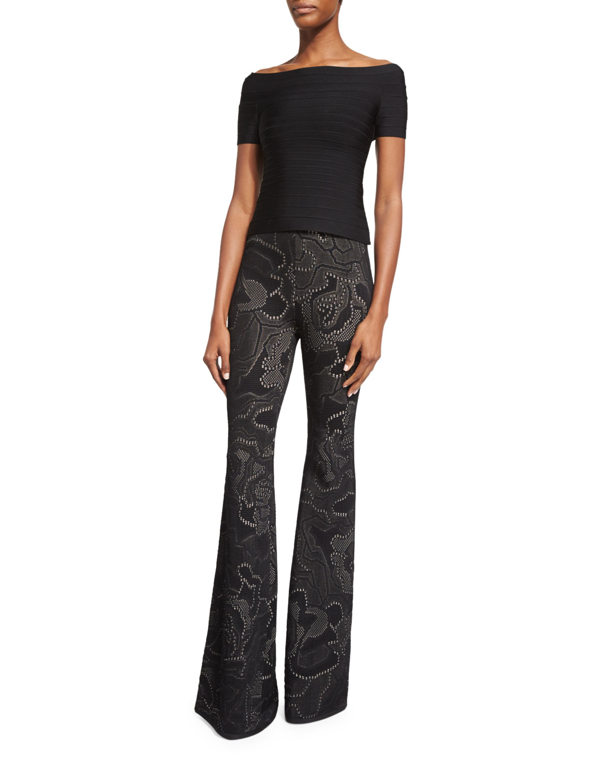 High-Waist Flare-Leg Pants, Black/Combo