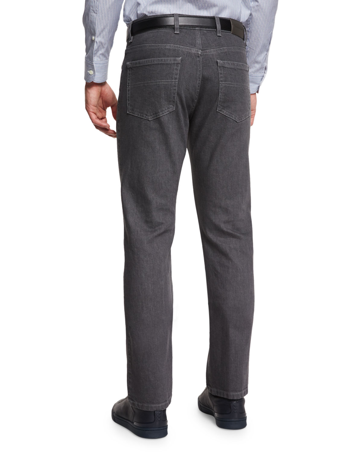 Five-Pocket Regular-Fit Stretch-Denim Jeans, Gray