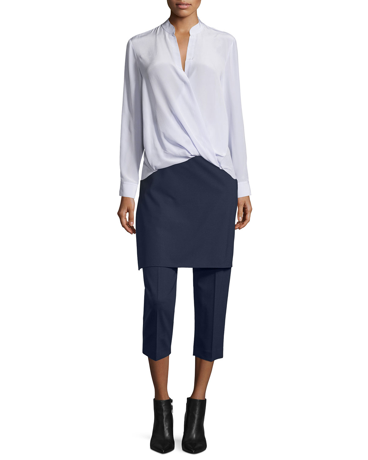 Cropped Apron-Front Pants, Navy