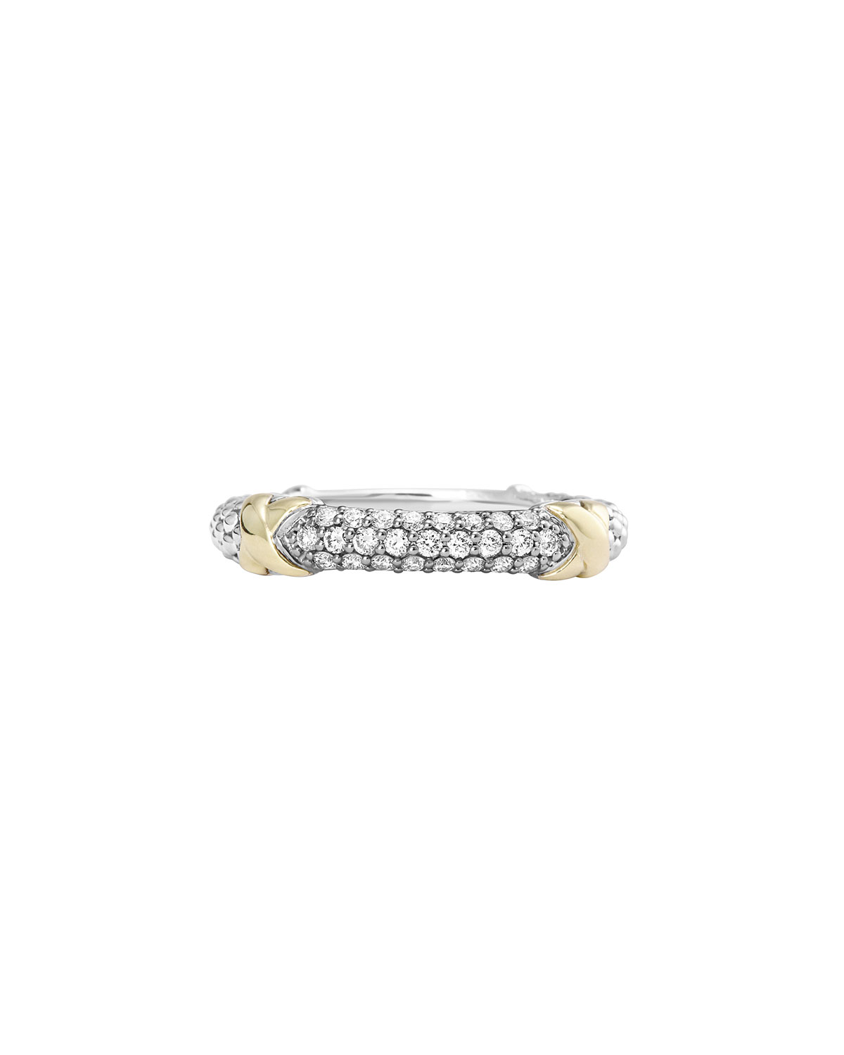 Silver & 18k Gold Pave Diamond Band Ring, Size 7