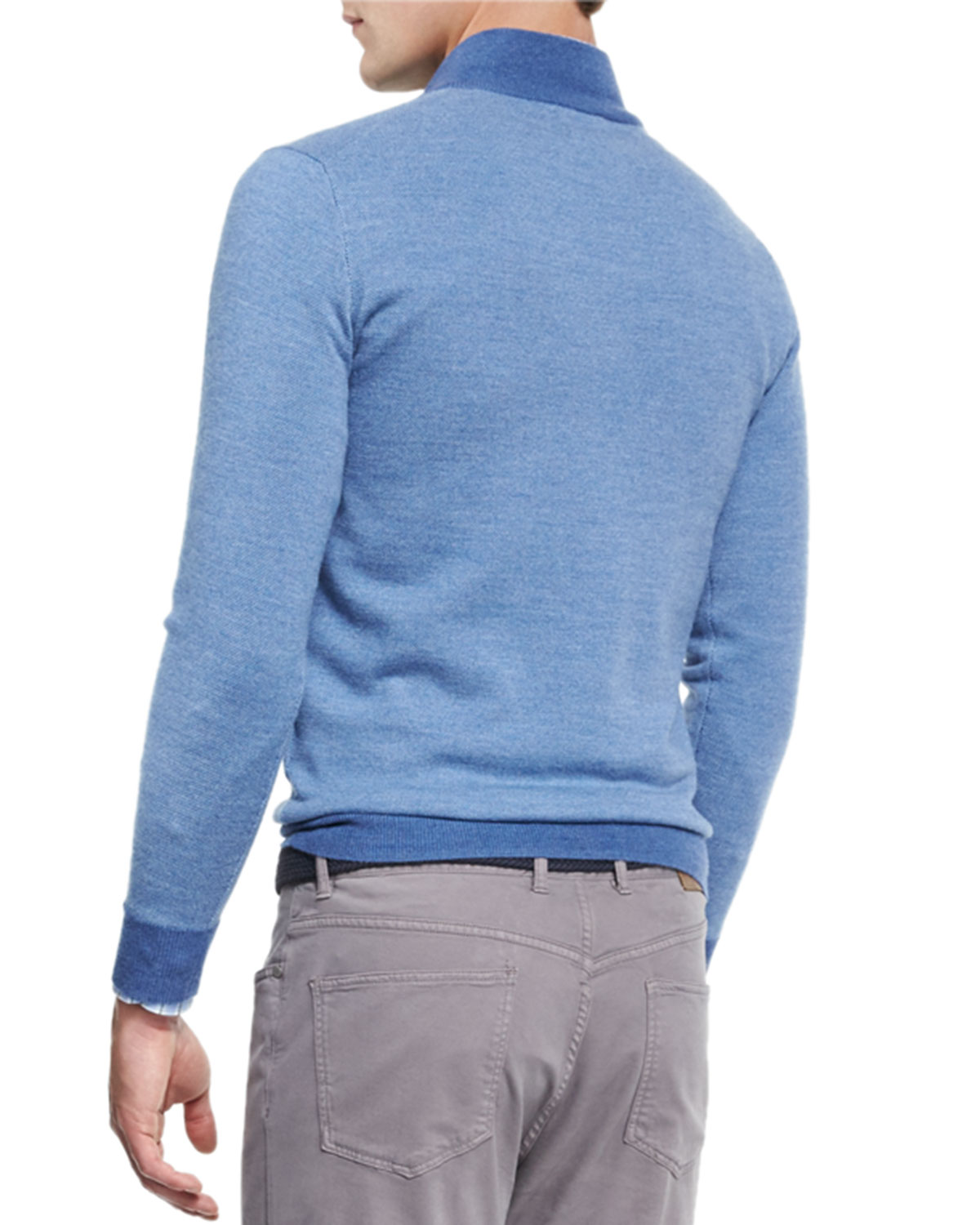 Sueded-Trim Quarter-Zip Sweater, Hawaiian Blue