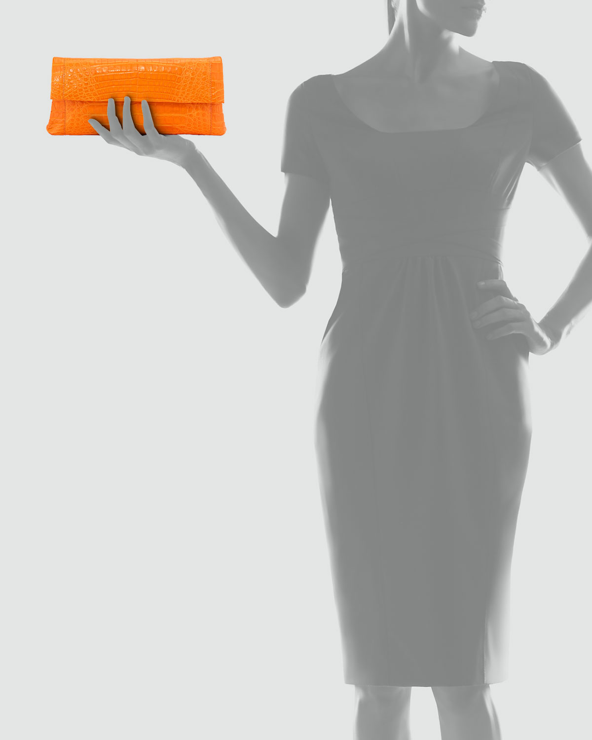 Gotham Crocodile Flap Clutch Bag, Orange Matte