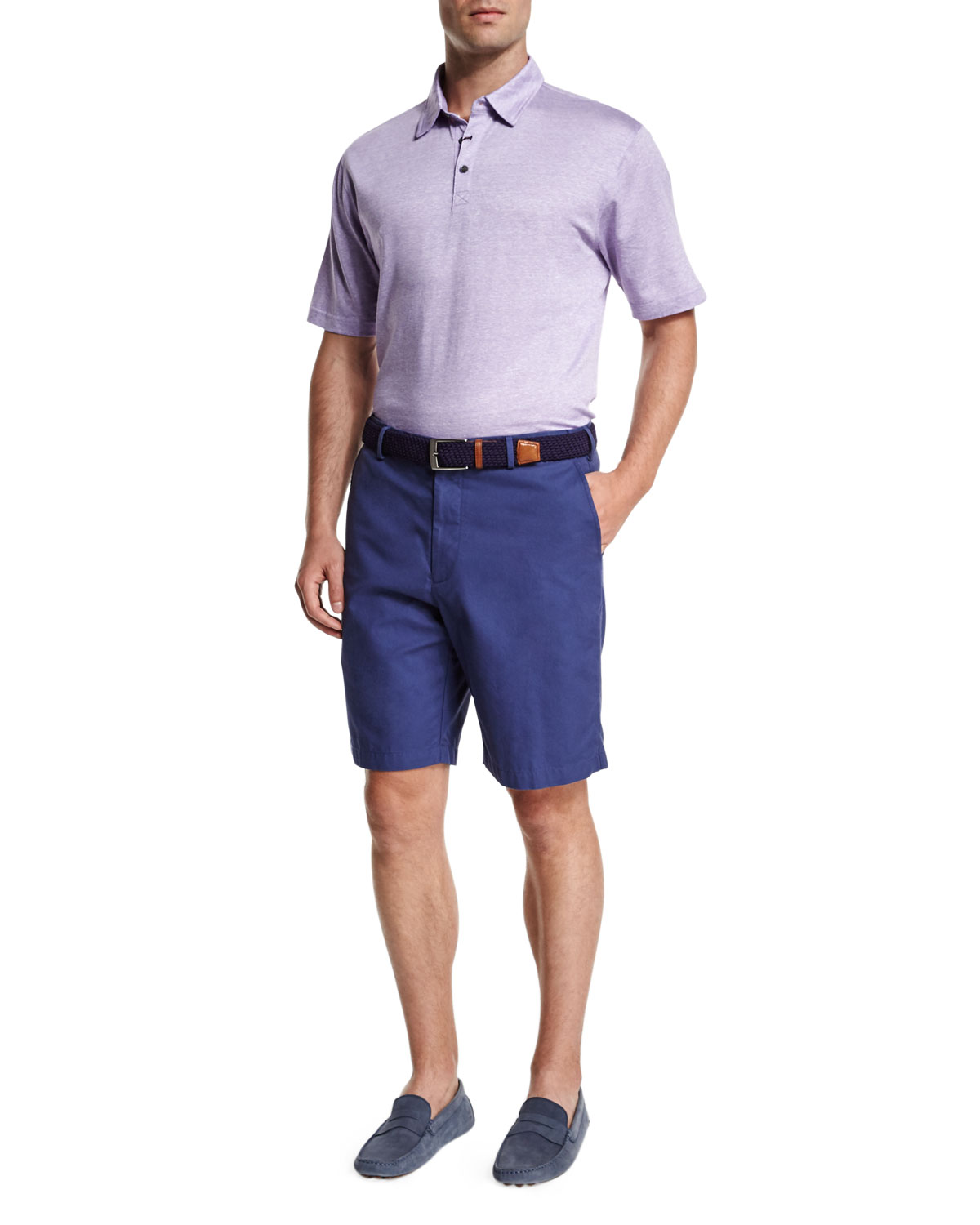Linen-Blend Short-Sleeve Polo Shirt, Light Purple