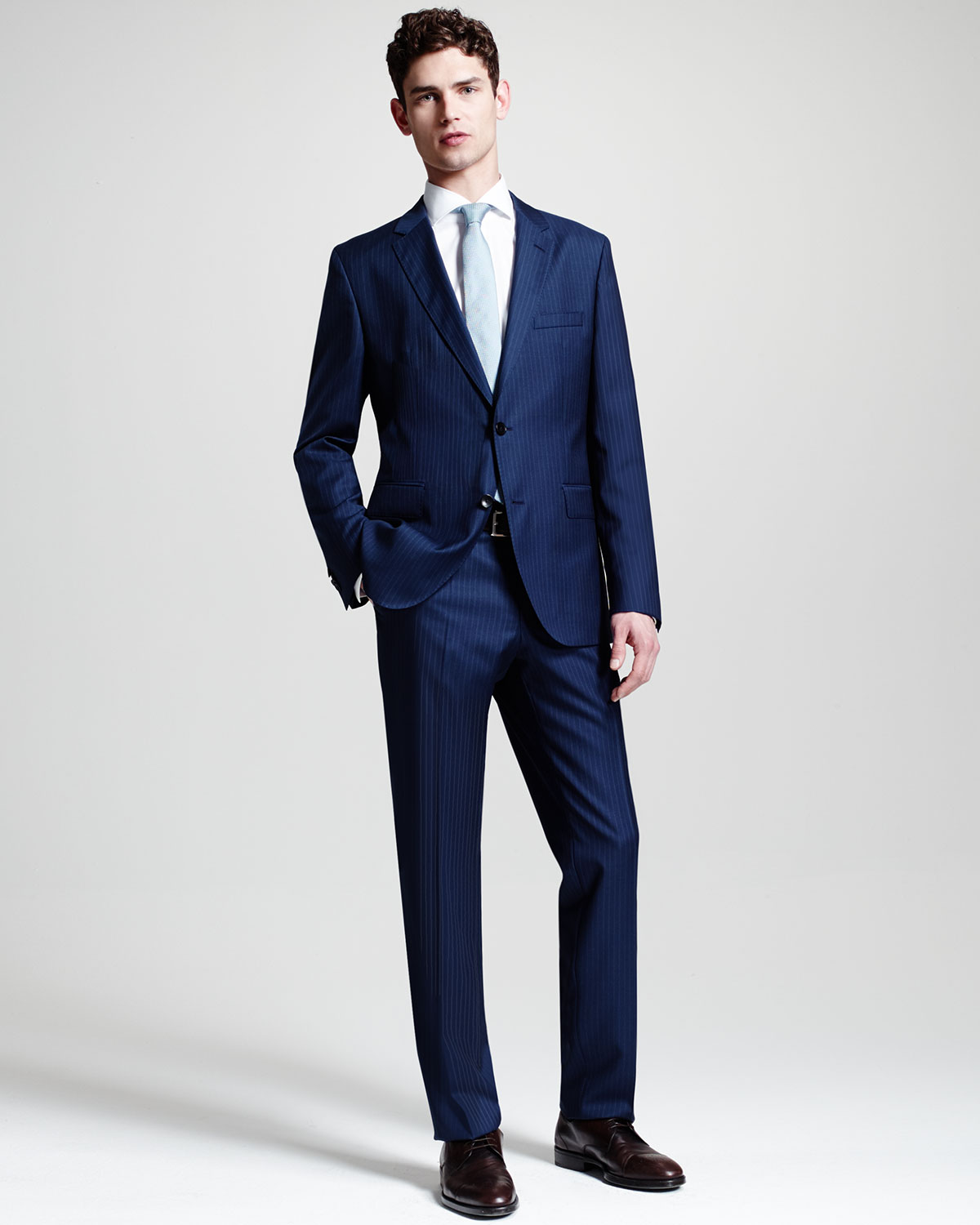 johnstons lennon striped slim-fit basic suit, blue